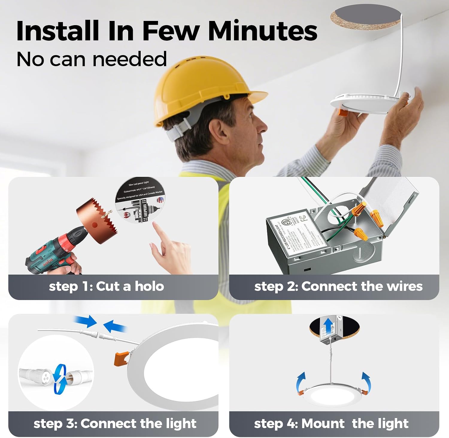 Thumbnail 5 de CHARKEE EPCL-12X-ETL-5CCT 24-Pack 6-Inch Canless LED Recessed Lights