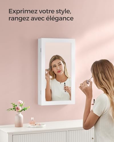 Detalle de SONGMICS Armoire à Bijoux Murale JJC051W02 — Miroir intégrant rangement compact et serrure