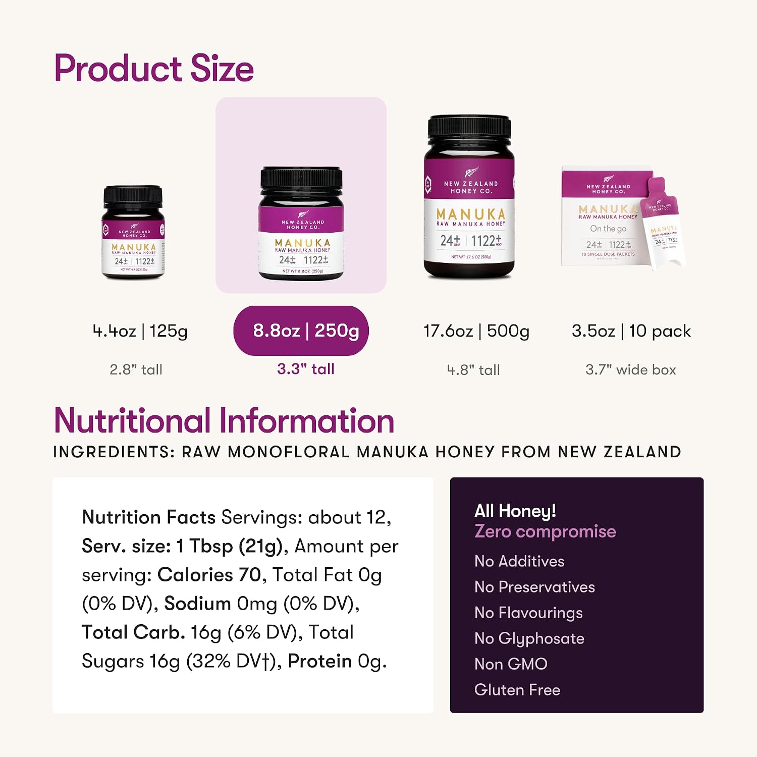 Thumbnail 2 de New Zealand Honey Co. UMF 24+ Manuka Honey, MGO 1122+, 8.8 oz