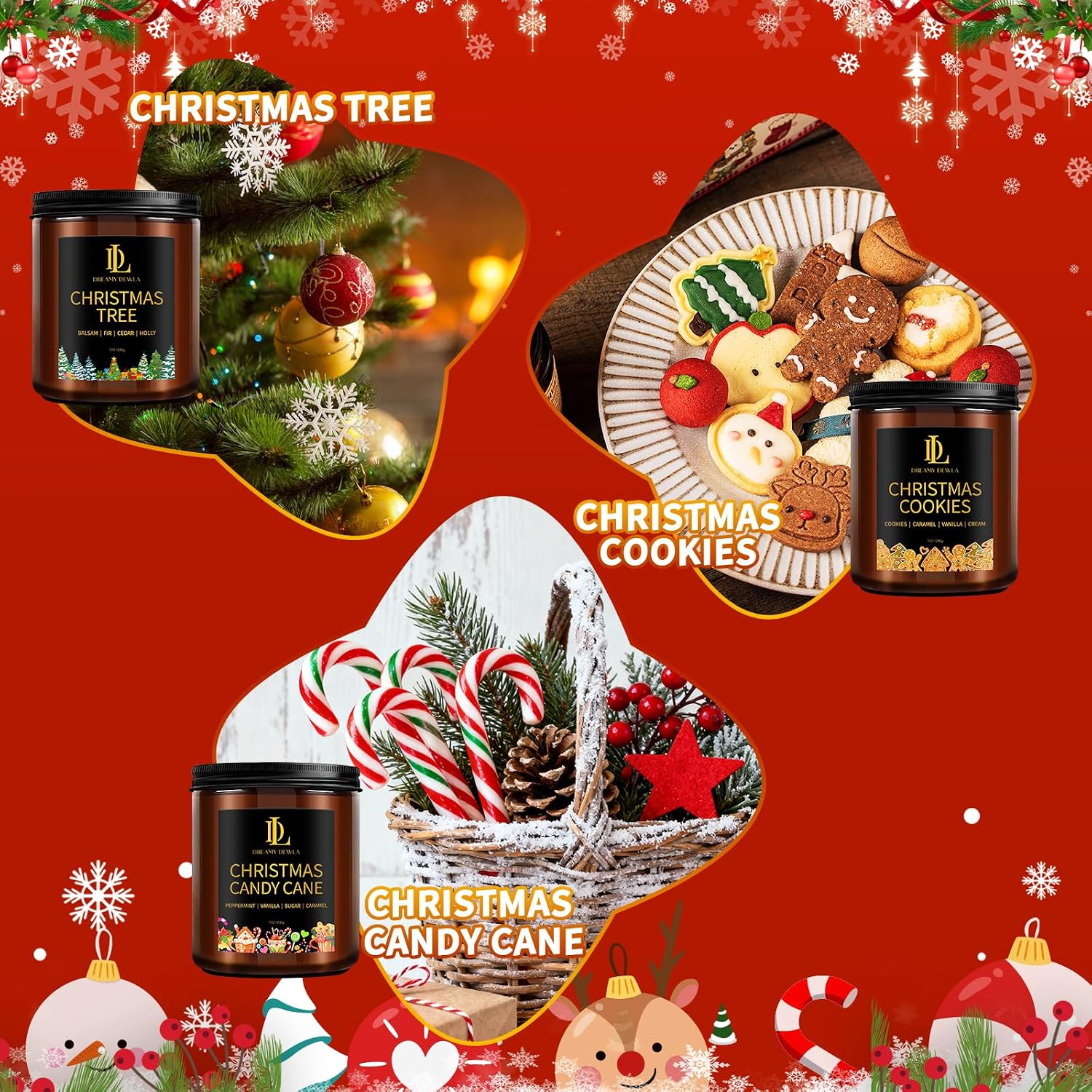 Thumbnail 6 de DL DREAMY DEWLA Christmas Candle Set, 6 Soy Wax Jars, 42 oz, 6 Holiday Scents