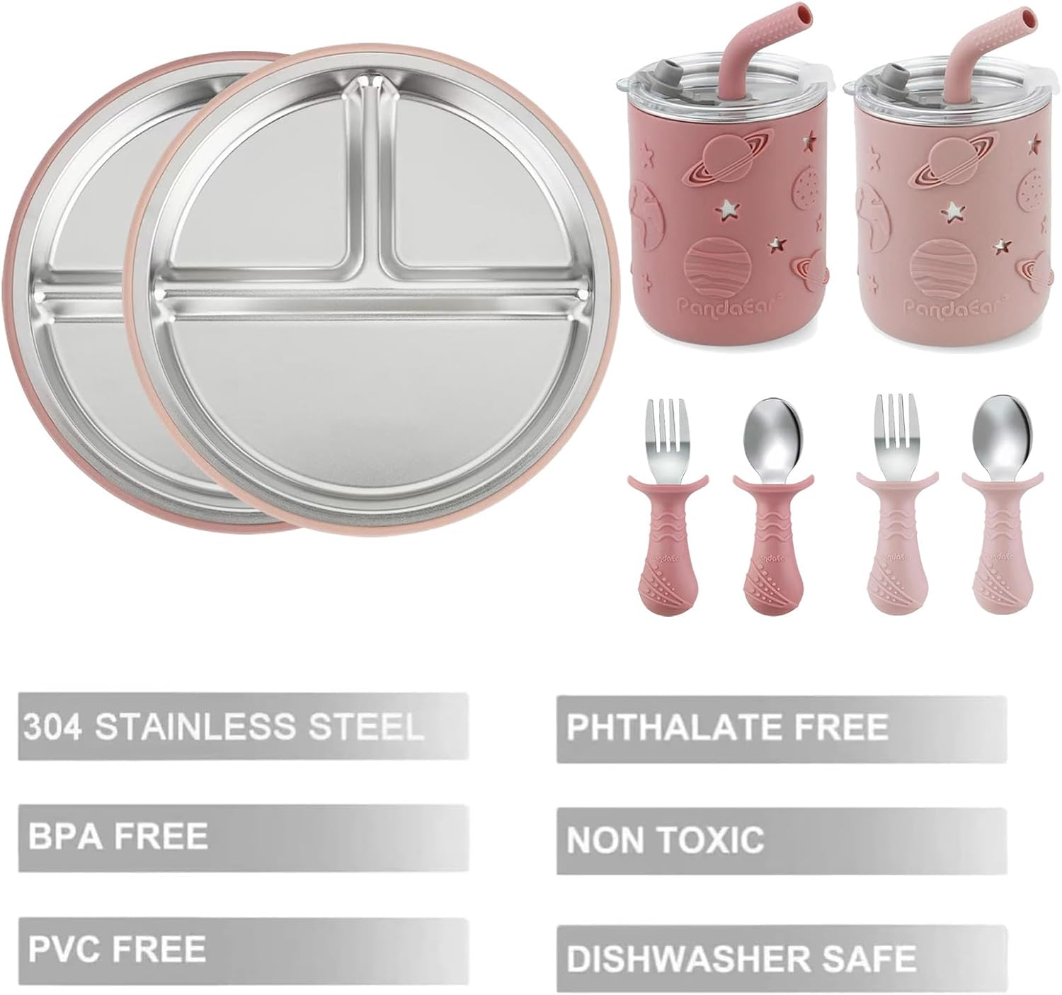 Thumbnail 2 de PandaEar Baby Feeding Set maaltijdset van roestvrij staal, BPA-vrij, met zuignapborden