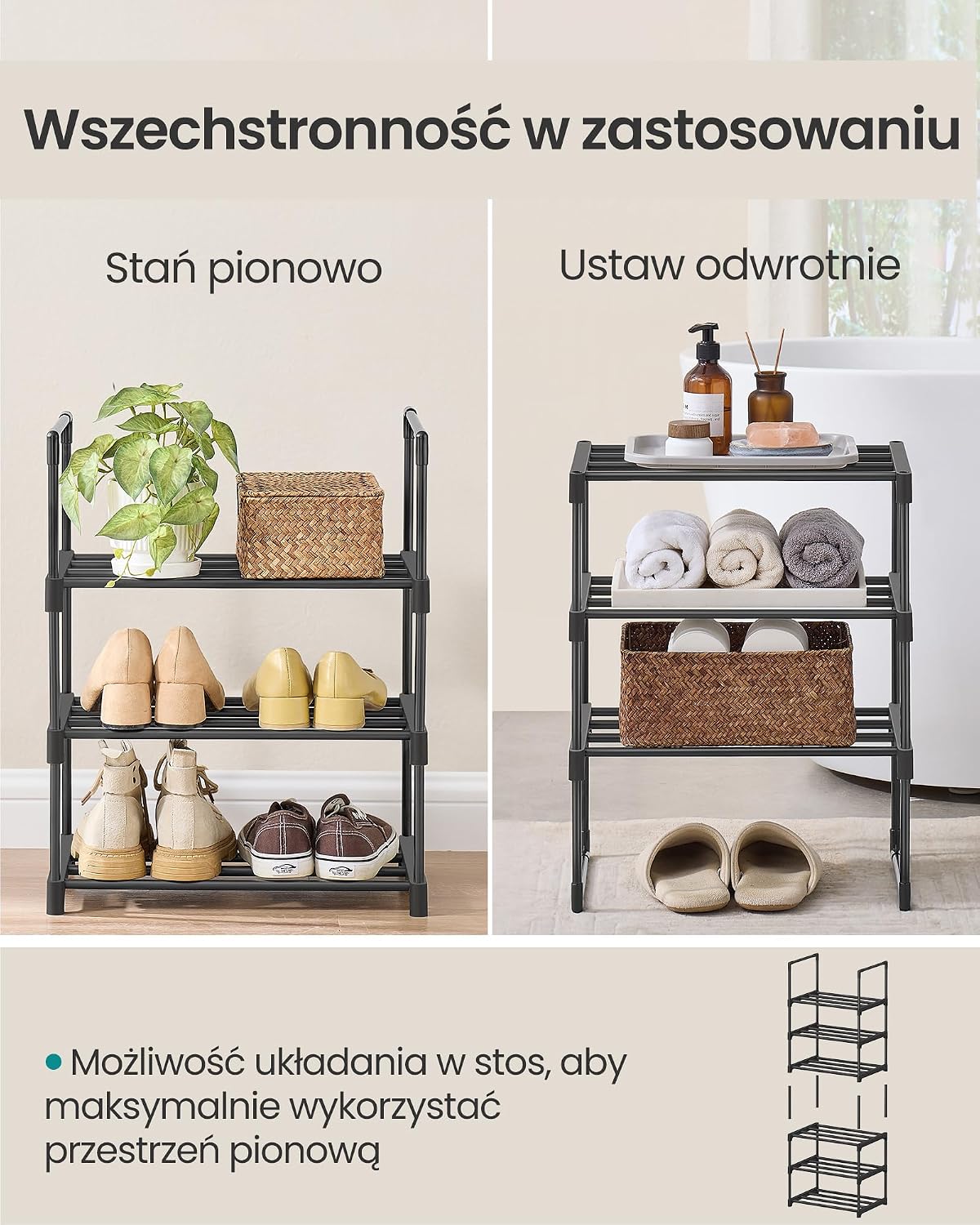 Detalle 2 de SONGMICS DEKY – 3-poziomowy metalowy stojak na buty, czarny