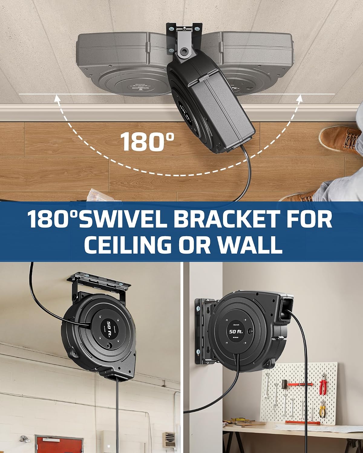 Thumbnail 3 de DEWENWILS DL-610 Retractable Extension Cord Reel, 50-Foot, 3 Outlets