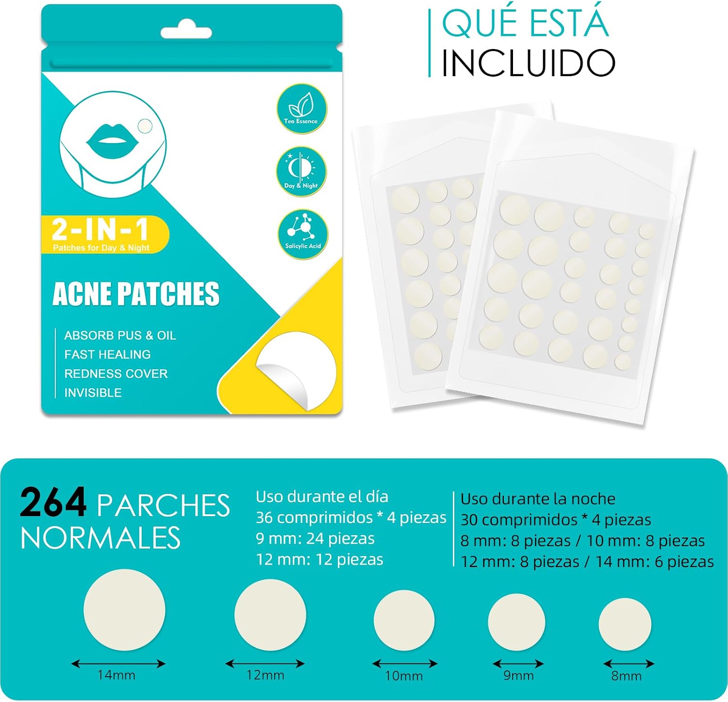 Detalle 2 de Parches para granos 264 piezas 5 tamaños