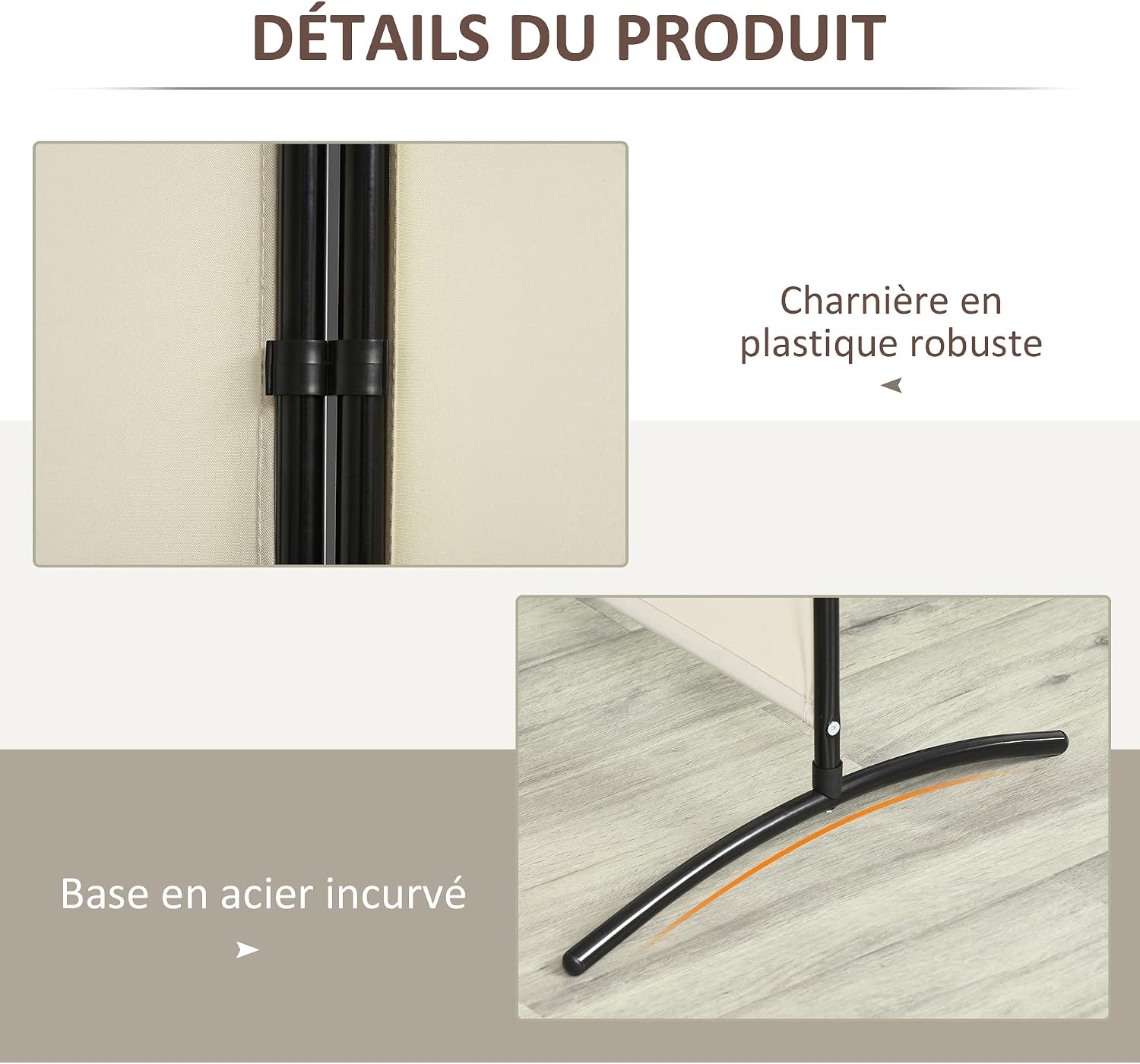 Detalle 1 de HOMCOM Paravent 3 Panneaux 2,53 m × 1,82 m – Brise-Vue autoportant en métal et polyester Haute Densité Beige