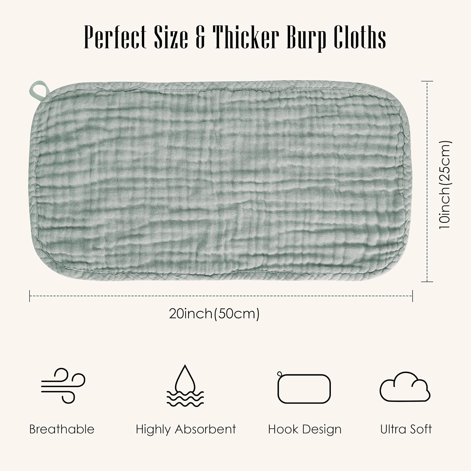 Detalle de BAMBOO QUEEN Muslin Burp Cloths, 20 x 10 Inches