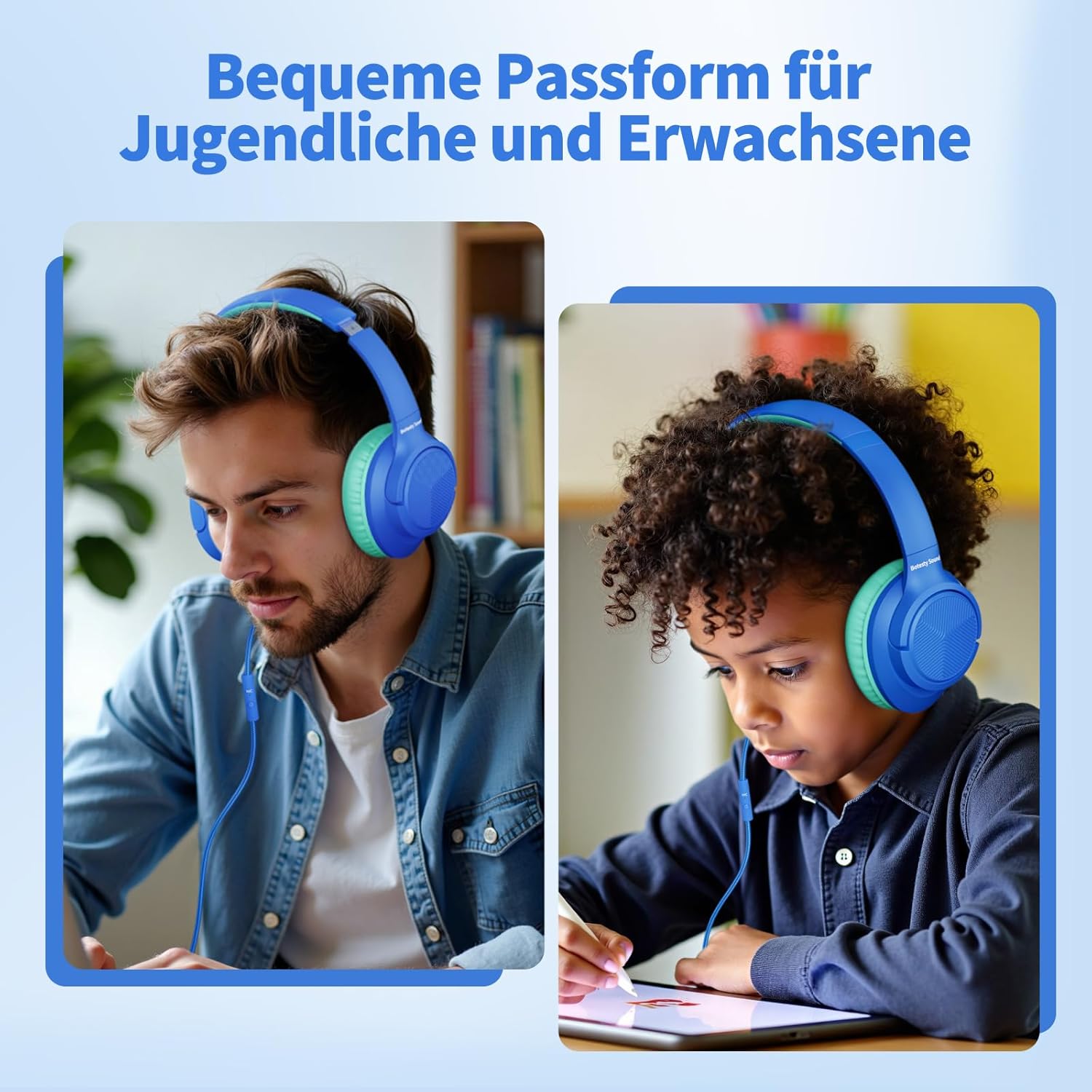 Detalle de Kopfhörer mit Kabel und Mikrofon, Over-Ear, 3,5 mm – faltbar, 1,5 m Nylonkabel, kompatibel mit Tablet/Laptop/MP3/MP4