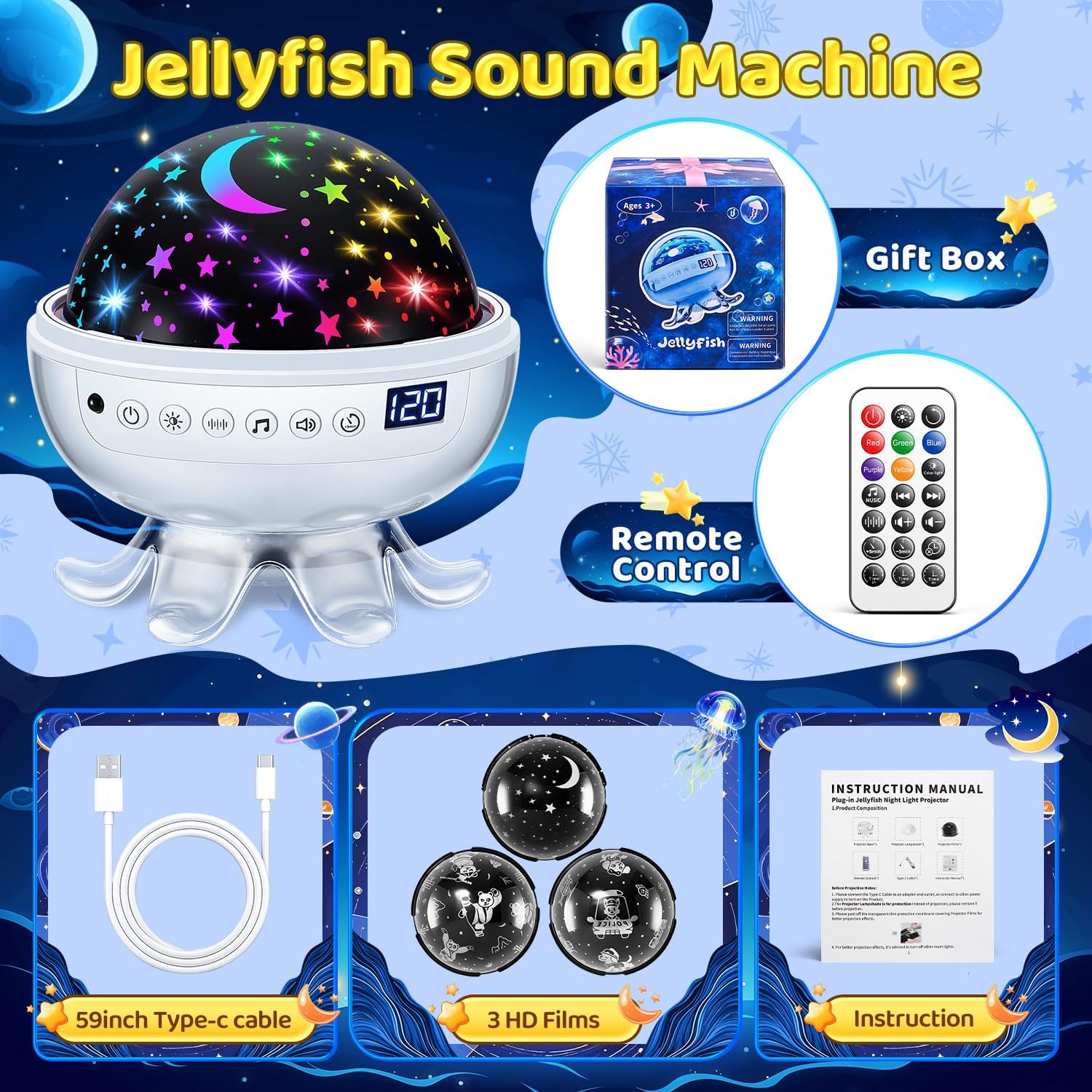 Thumbnail 6 de COOLNIGHT White Noise Machine Baby with Night Light Projector, 30 soothing sounds + 31 colours, timer & remote