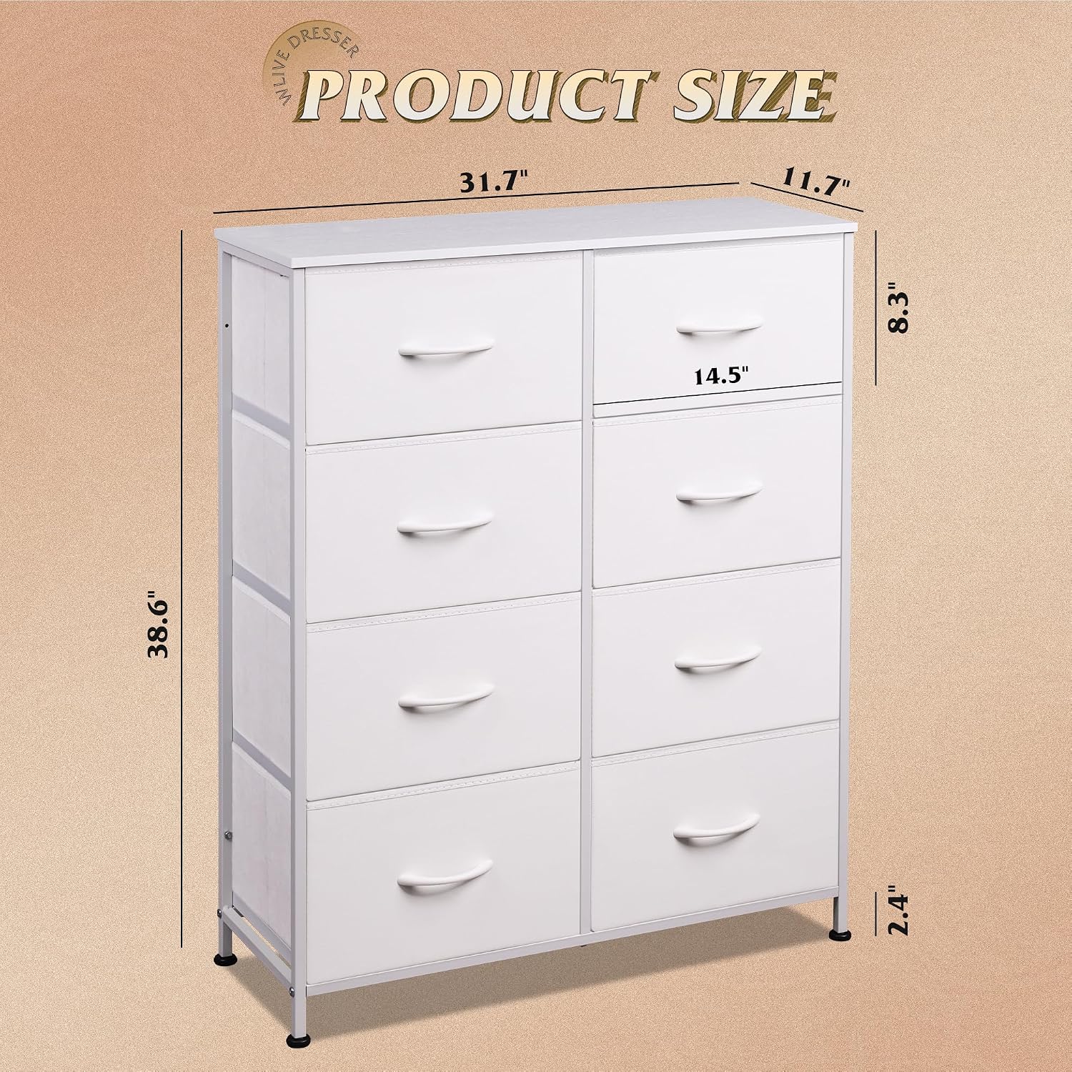 Thumbnail 2 de WLIVE Fabric Dresser for Bedroom: 8-Drawer Tall Dresser with Fabric Bins in White