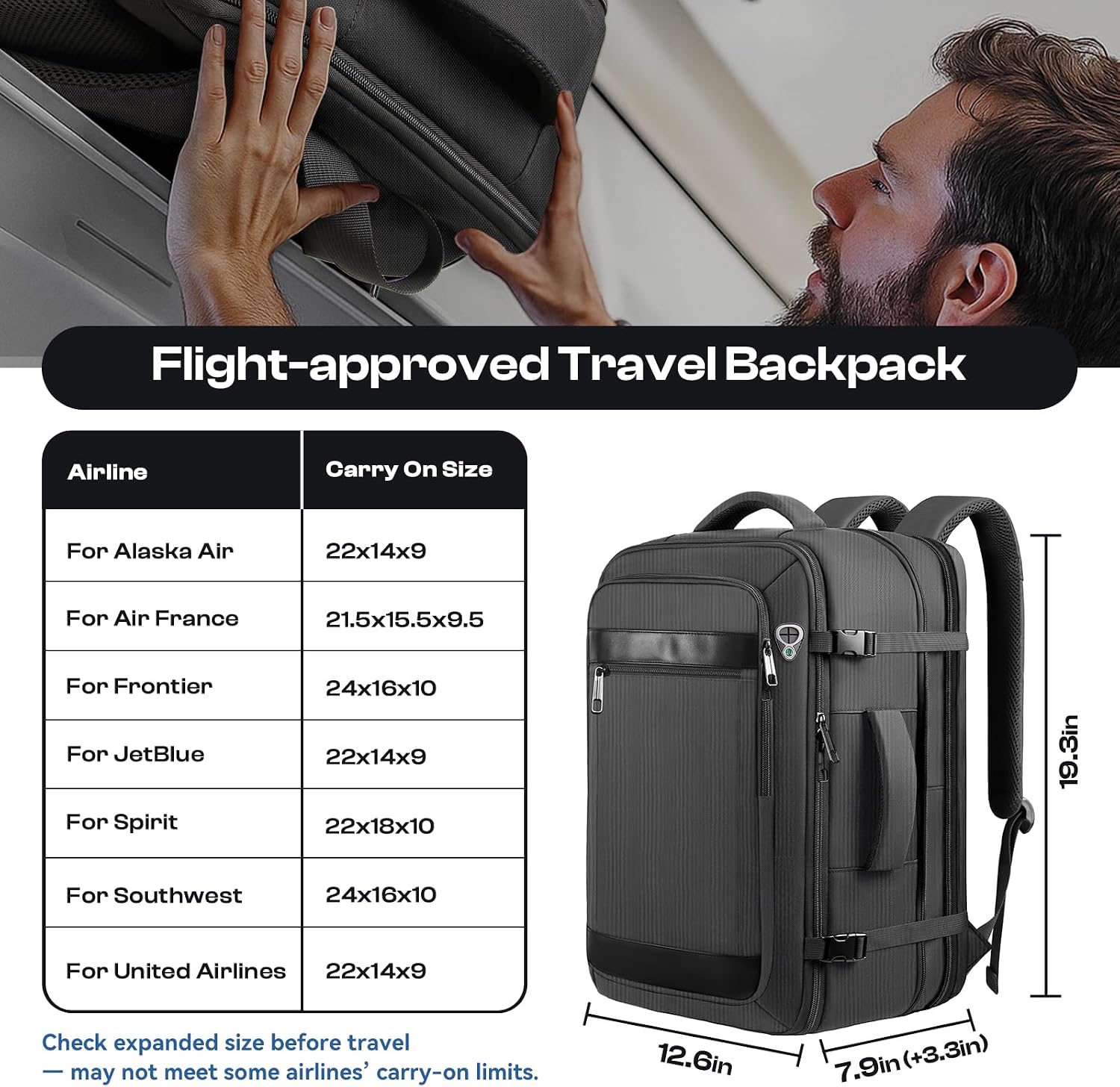 Detalle 2 de Expandable Travel Laptop Backpack, 17.3-Inch