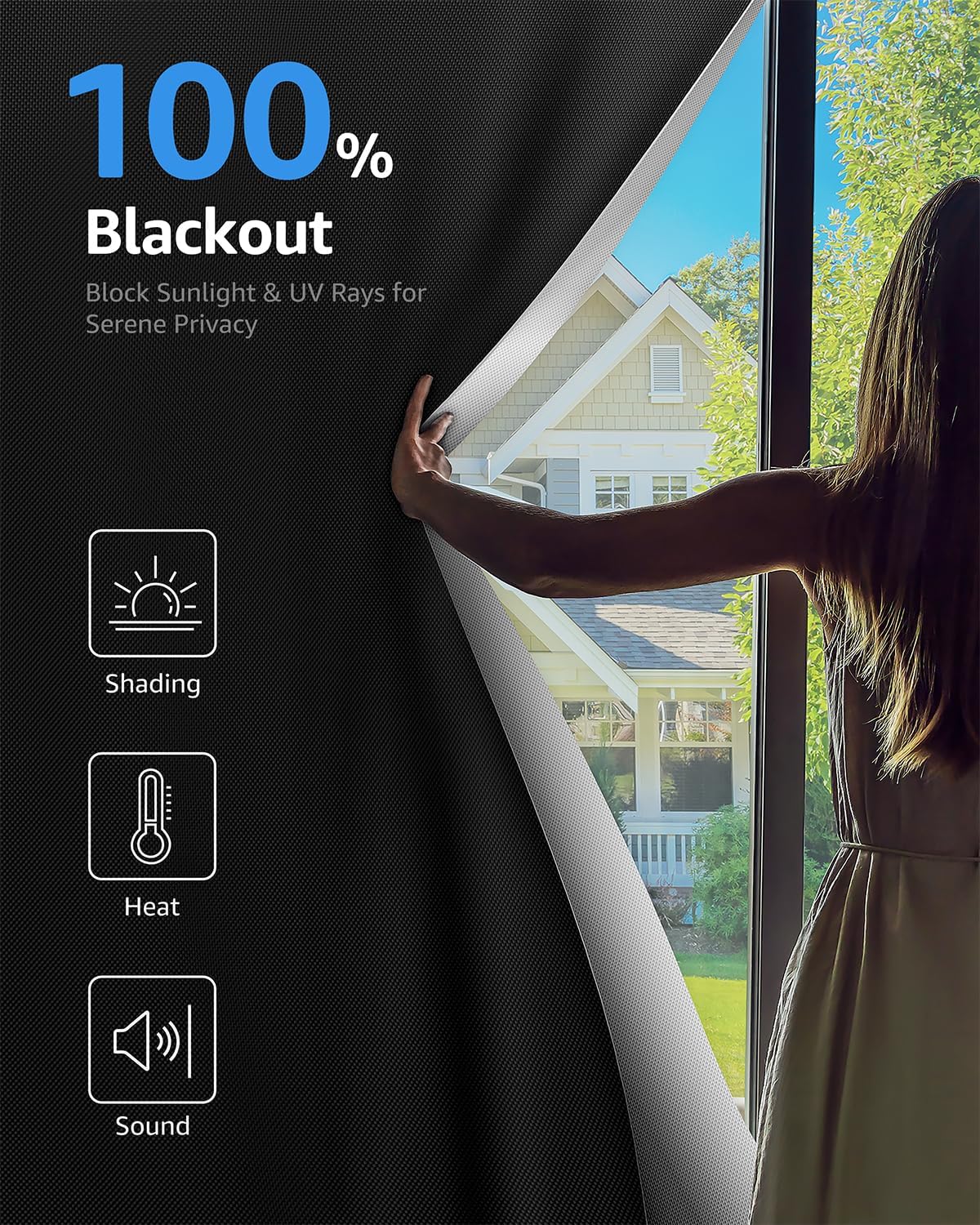 Detalle de Sumobaby Blackout Curtain, 52" x 48", Portable No-Drill Shade, Black