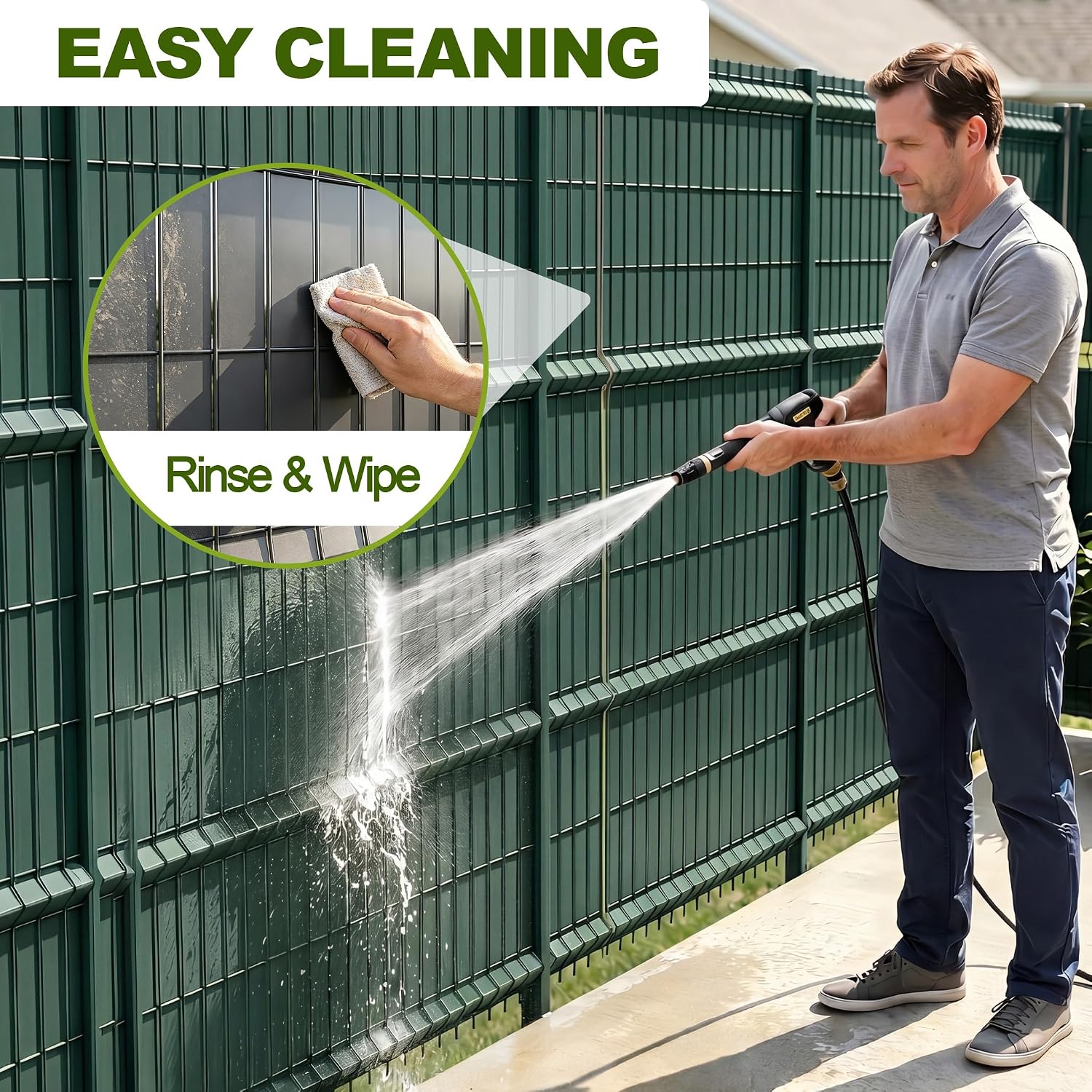 Detalle 2 de UISEBRT PVC Privacy Screen Strips, 70 m x 4.7 cm, Green, 140 Clips