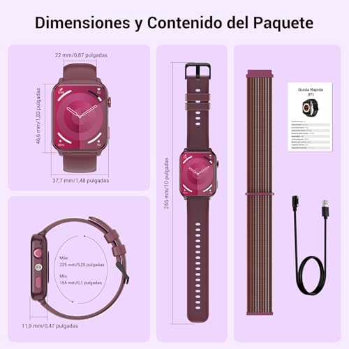 Thumbnail 6 de Baolubao Reloj Inteligente Mujer con Bluetooth, notificaciones y linterna LED (IP68, 2 correas y esfera DIY)