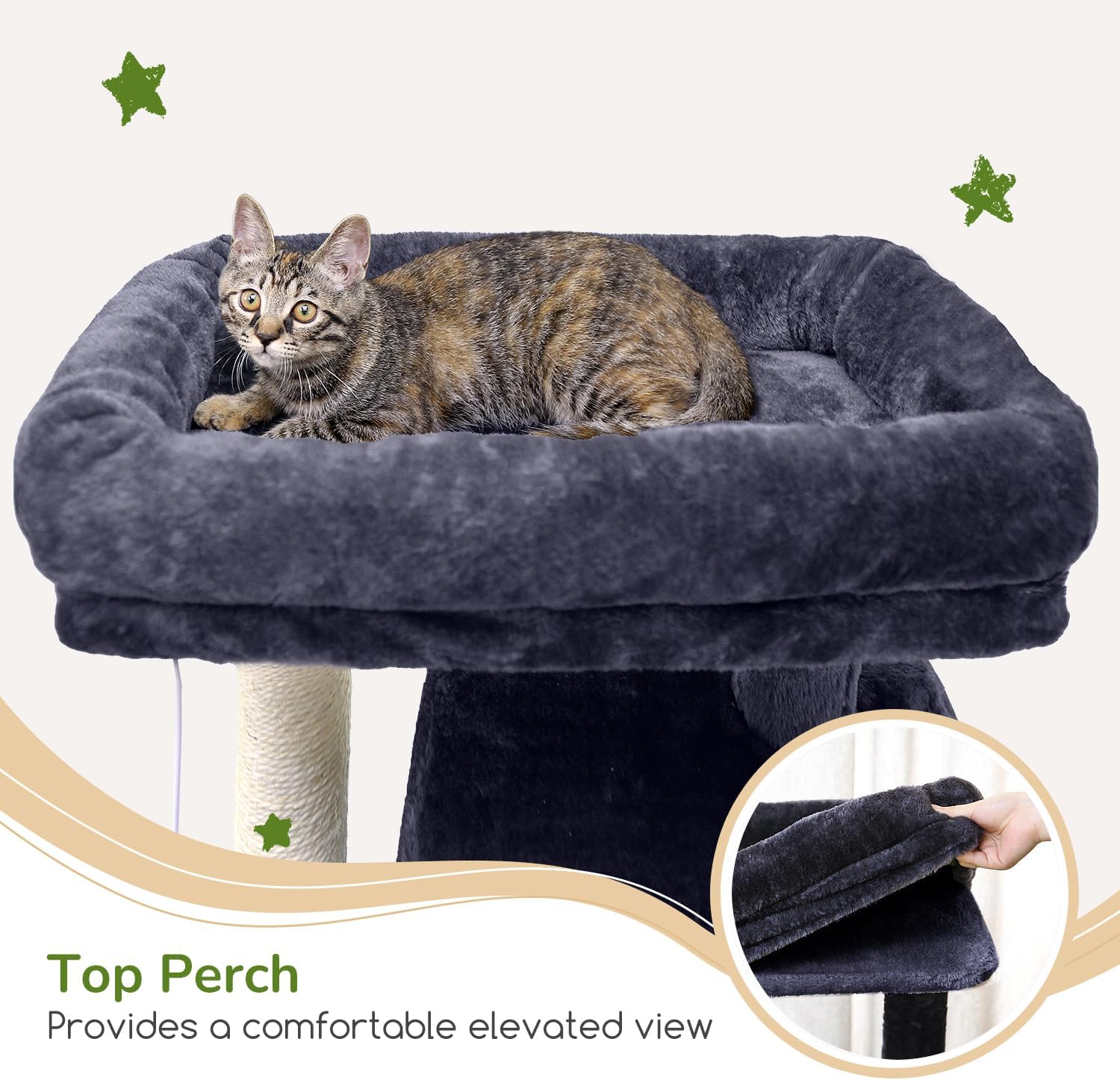 Detalle de Globlazer Heavy Duty Cat Tree, 70-Inch Tall with Hammock, Condo, and Dual Climbing Paths