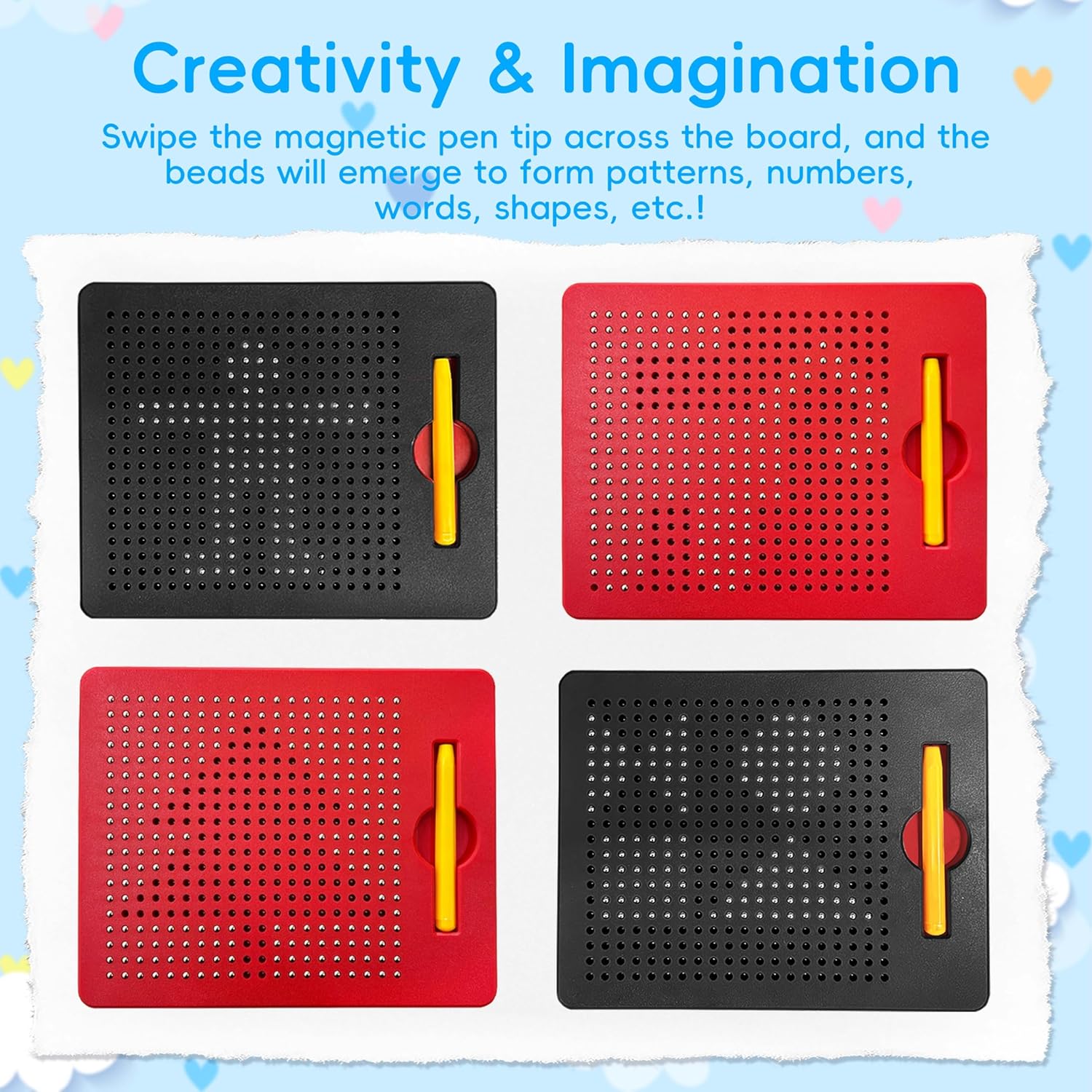 Thumbnail 6 de AMFUN 2 pezzi lavagna magnetica da disegno con sfere d’acciaio e 2 pennarelli, per bambini dai 3 anni (rosso e nero)