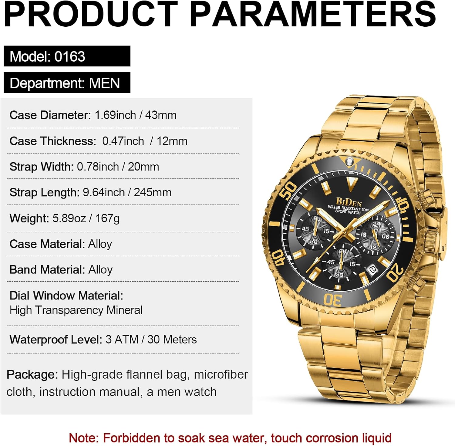 Thumbnail 6 de HANPOSH Herren Chronograph Edelstahl-Armbanduhr mit Datumsanzeige (Quarz, wasserdicht bis 30ATM)