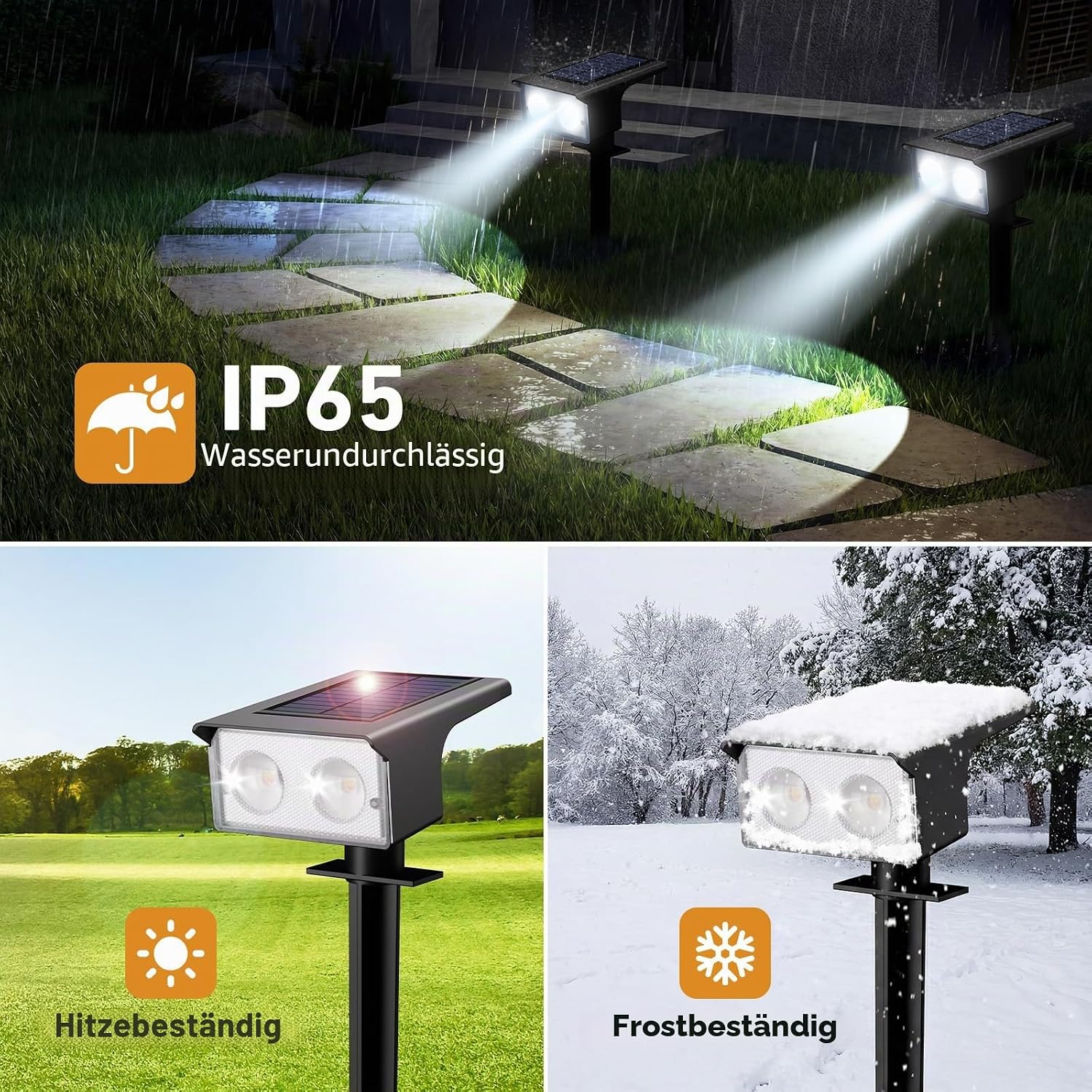 Detalle de btfarm 8er-Set Solarstrahler für Außen – 3 Farbtemperaturen, IP65, 2 Installationsmodi