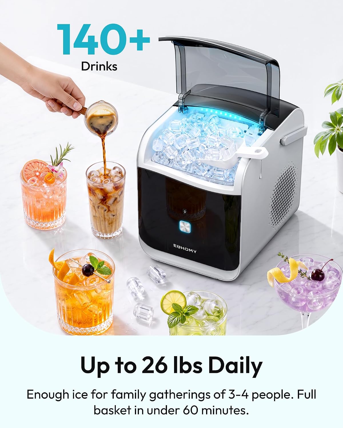 Detalle de EUHOMY IM034-B Countertop Ice Maker with App/Alexa Control and Two Bullet-Ice Sizes