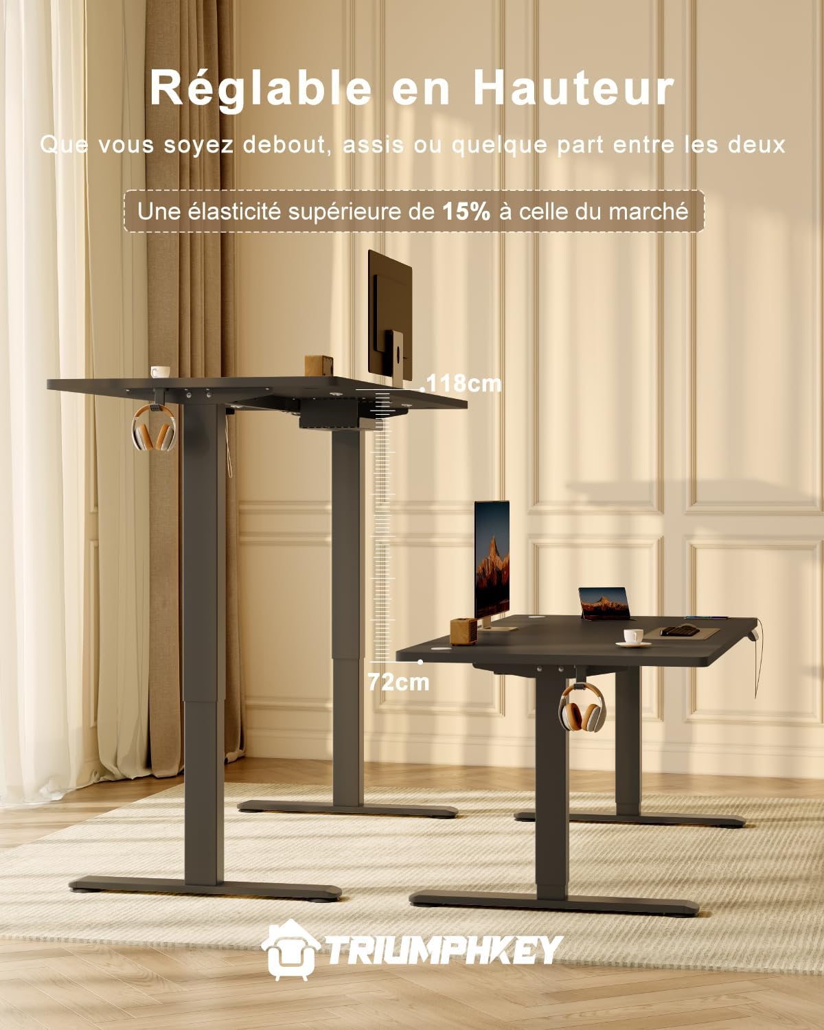 Detalle de TRIUMPHKEY 0287 elektrisch zit-sta-bureau 160 x 80 cm met USB en geheugenstanden