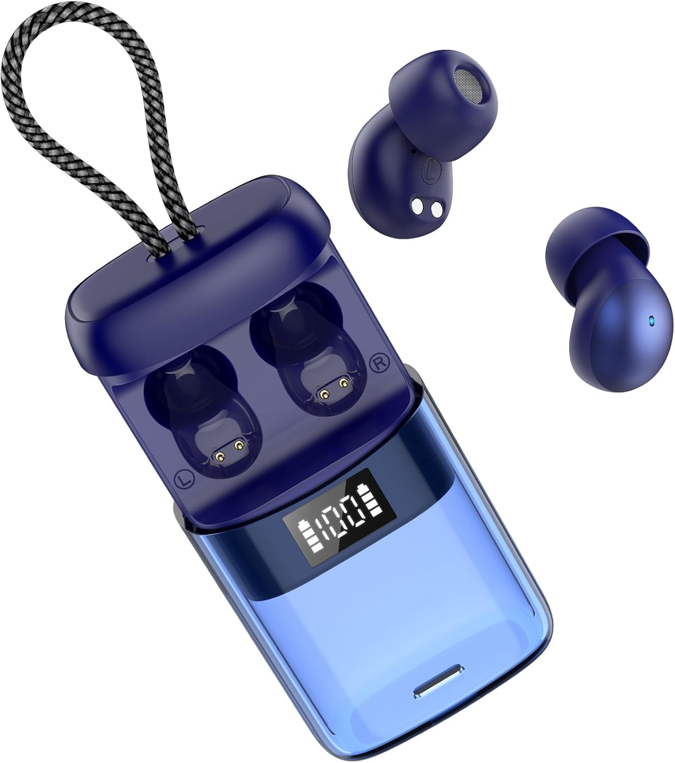 Detalle de Mini Schlafkopfhörer Bluetooth 6.0 In-Ear mit Schlaftracker – 48 Std Akku, Weißes Rauschen, Blau