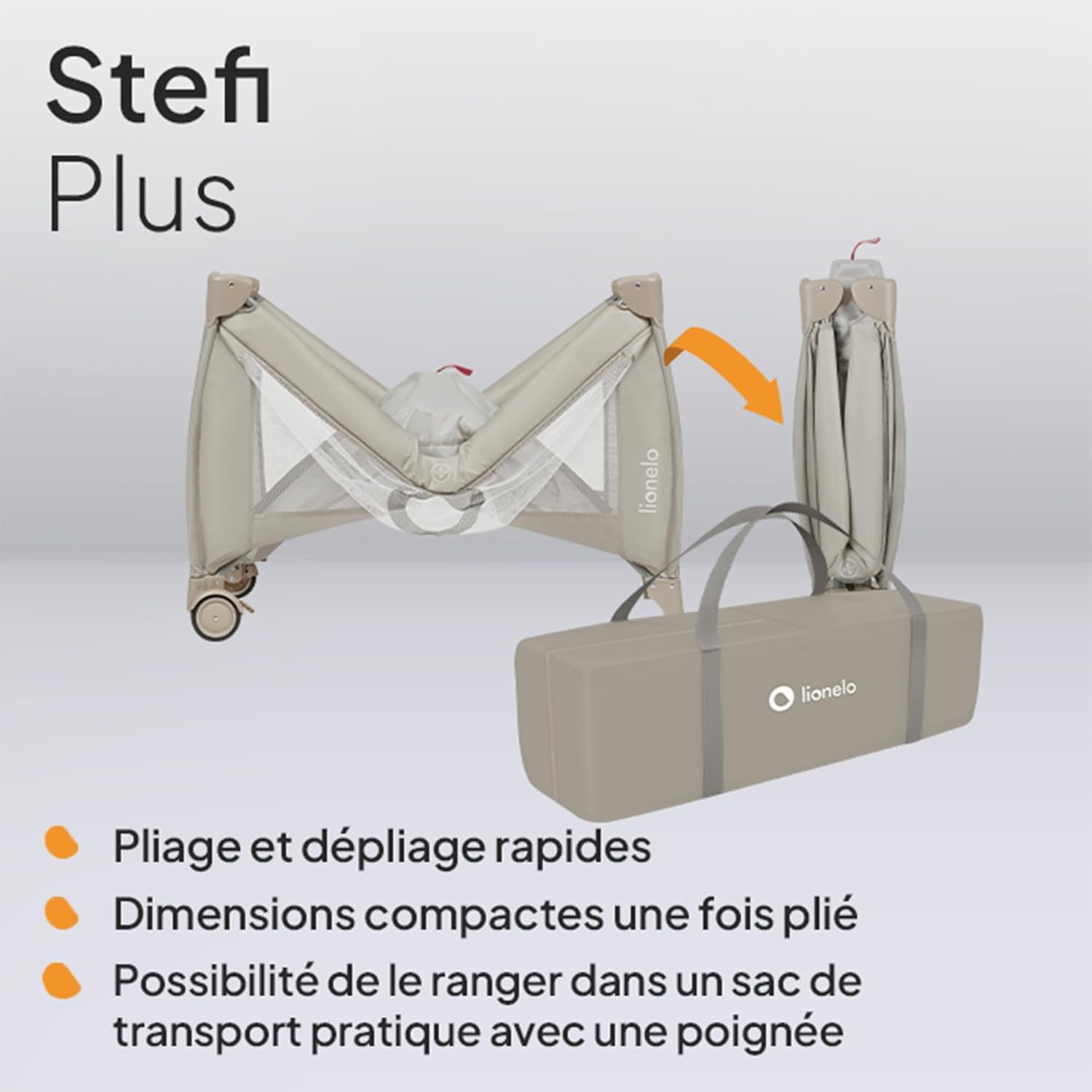 Thumbnail 6 de LIONELO Stefi – lit bébé jusquà 15 kg avec entrée latérale et LockGuard, pliage rapide, sac de transport (GREY/Beige)