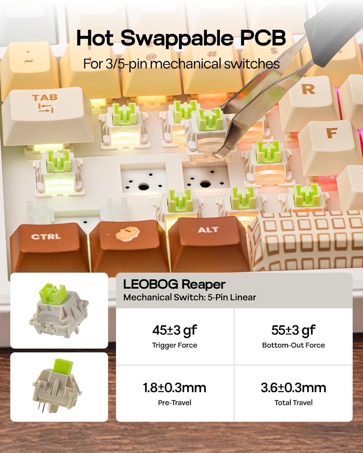 Detalle de EPOMAKER X Aula F75 Max : clavier mécanique sans fil 75% QWERTY avec écran TFT et RVB, switches Caramel/Reaper