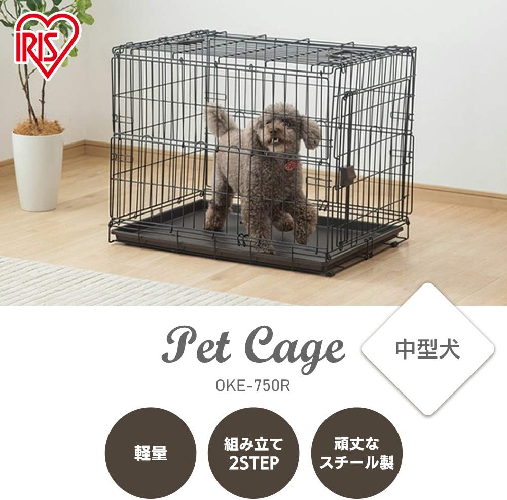 Thumbnail 1 de アイリスオーヤマ 折りたたみ犬猫ケージ 中型犬用 アイアンブラック・幅54.5×奥行77×高さ60.5cm