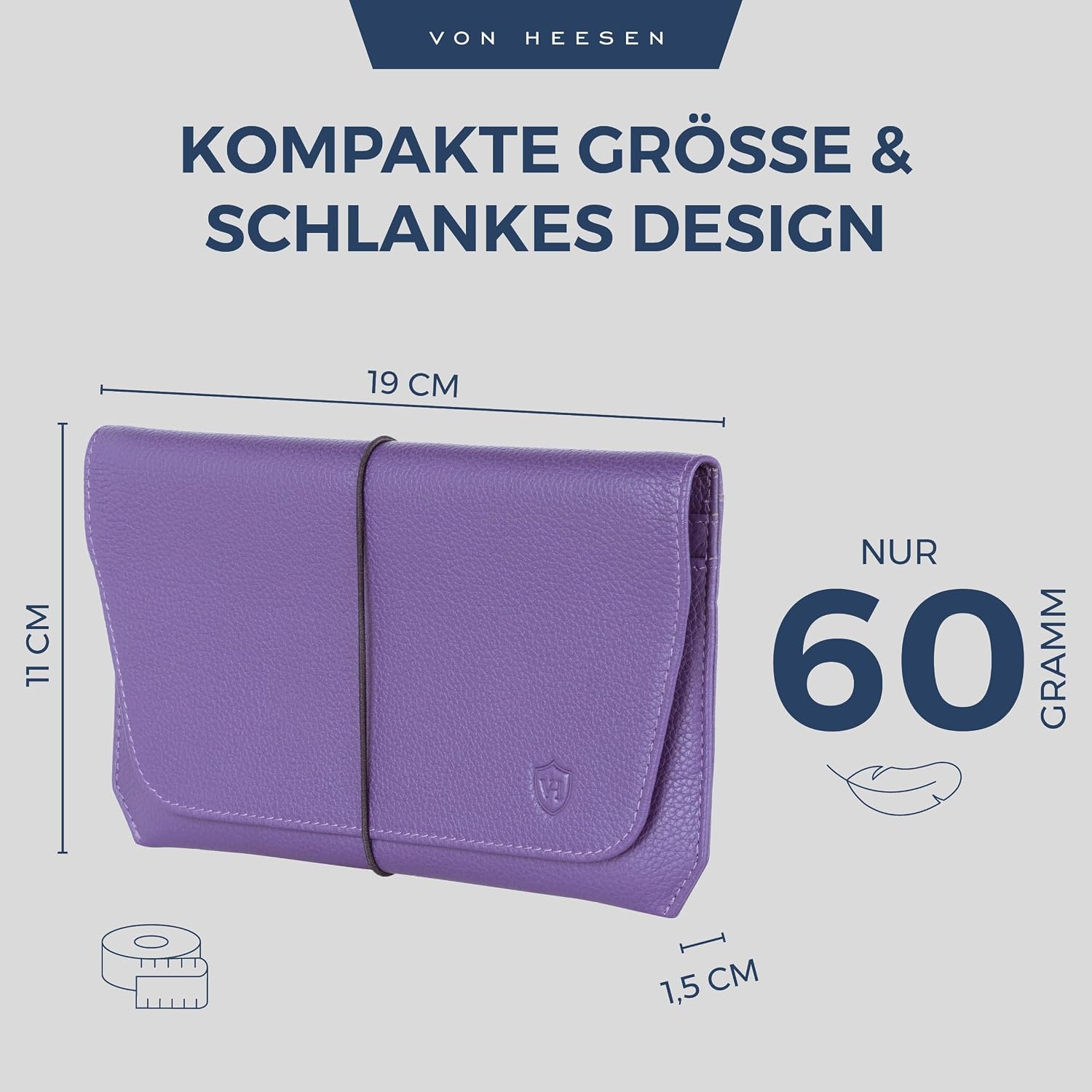 Detalle de VON HEESEN Leder-Reisepasshülle mit RFID-Schutz (Violet) – Passhülle & Organizer