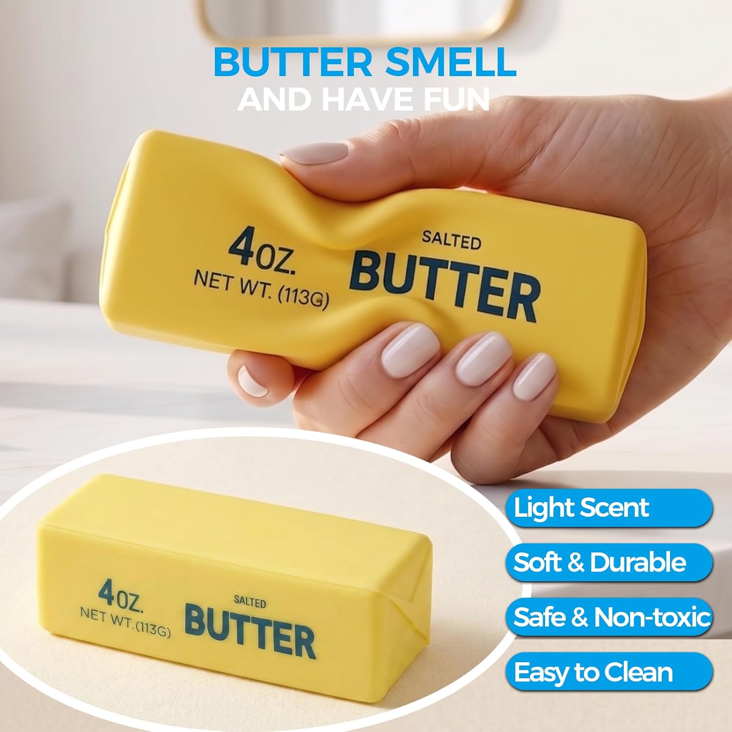 Detalle de XQOQO Butter Squishy: Soft Slow Rising Butter Stick Fidget Toy (Yellow)