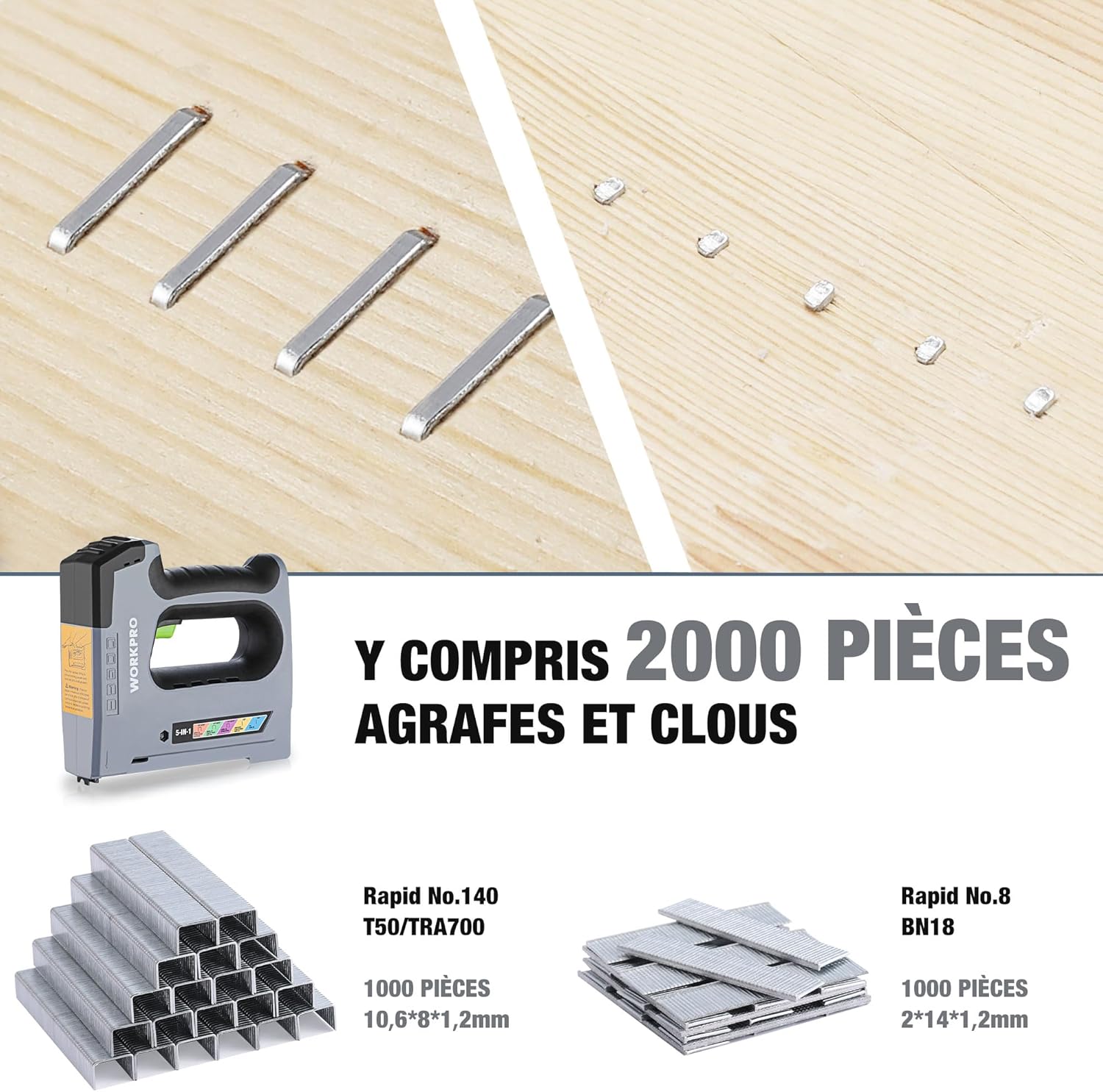 Thumbnail 6 de WORKPRO Agrafeuse sans Fil 3,6 V Multifonction 5 en 1 – Kit complet (2000 agrafes)