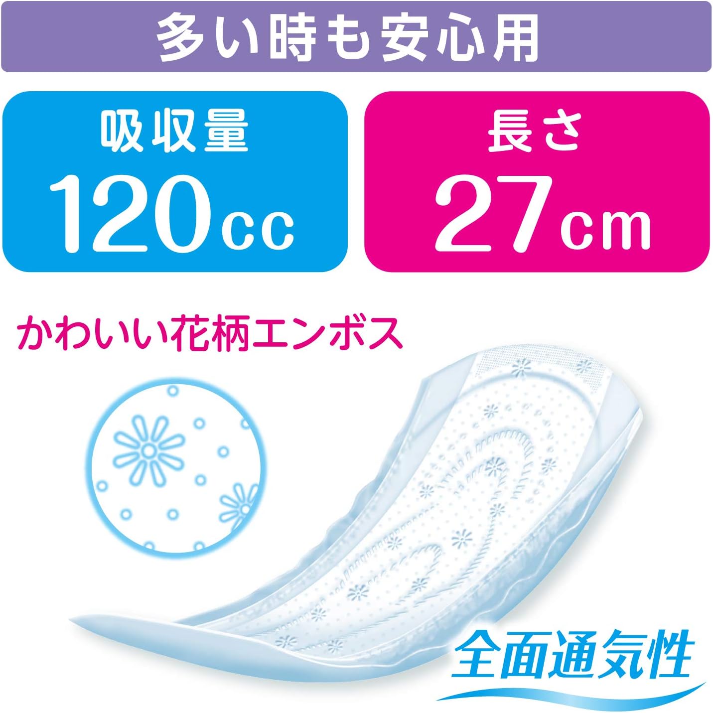Thumbnail 5 de ポイズ 肌ケアパッド 女性用吸水ナプキン 120cc・27cm・合計50枚