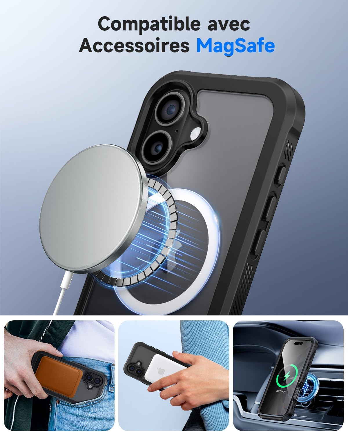 Detalle 2 de seacosmo Coque Magnétique pour iPhone 17 6,3 pouces — Verre trempé anti-espion, MagSafe et protection caméra