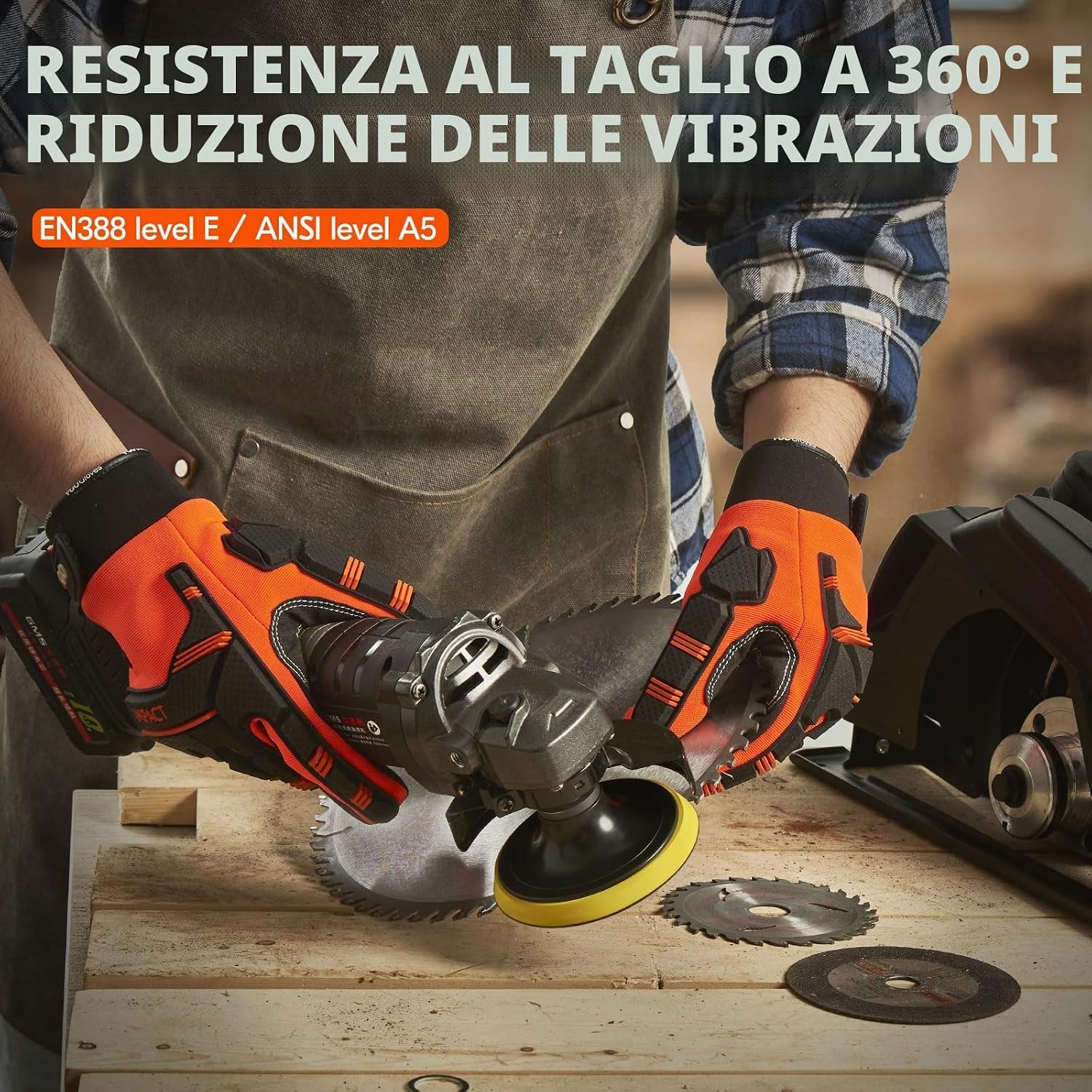 Detalle de Vgo… Guanti da lavoro antitaglio touchscreen antivibrazione con imbottitura 5 mm