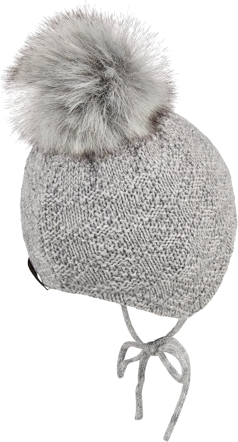 Detalle 2 de Sterntaler Mädchen Strickmütze Struktur Beanie-Mütze mit Kunstfell-Pompon