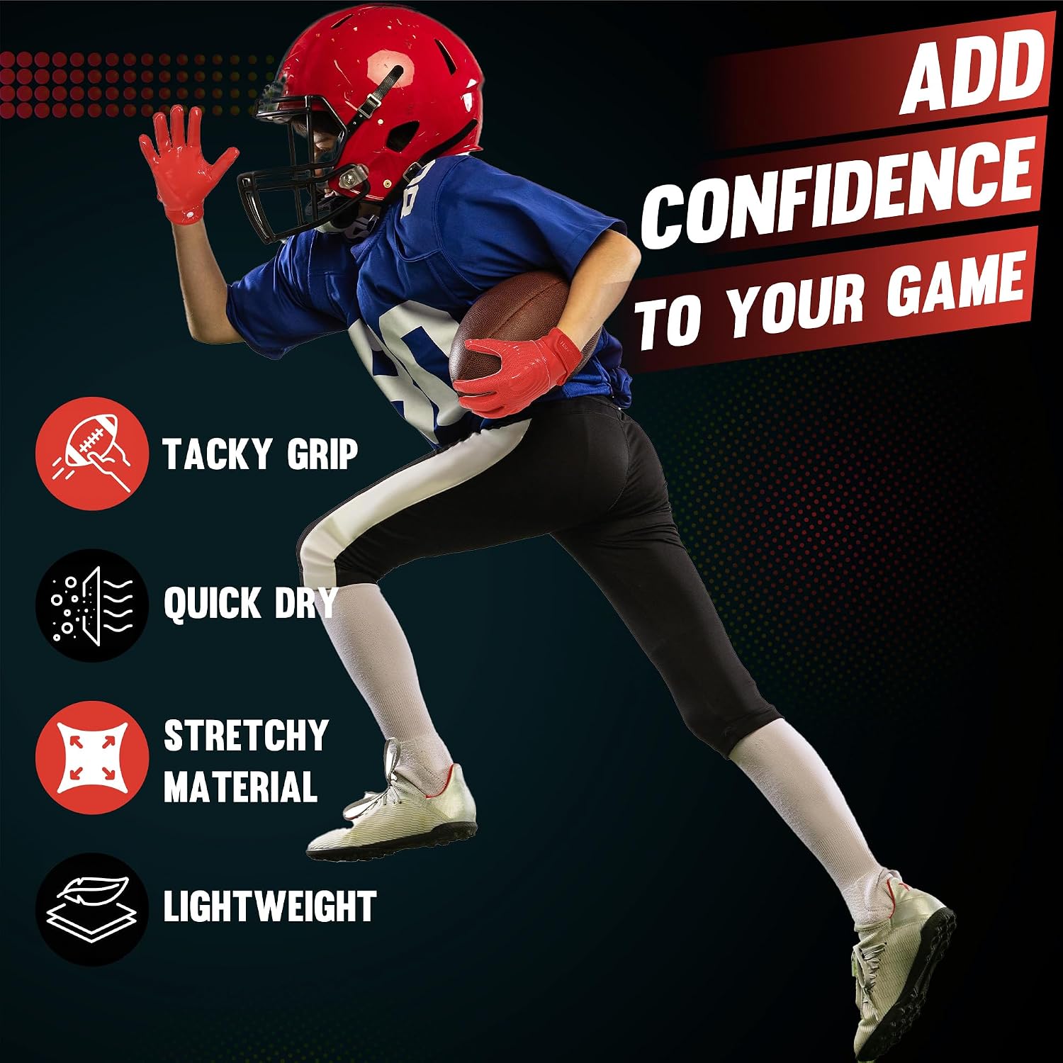 Detalle 1 de HANDLANDY Youth Football Gloves with Sticky Silicone Palm (Kids Receiver Gloves)