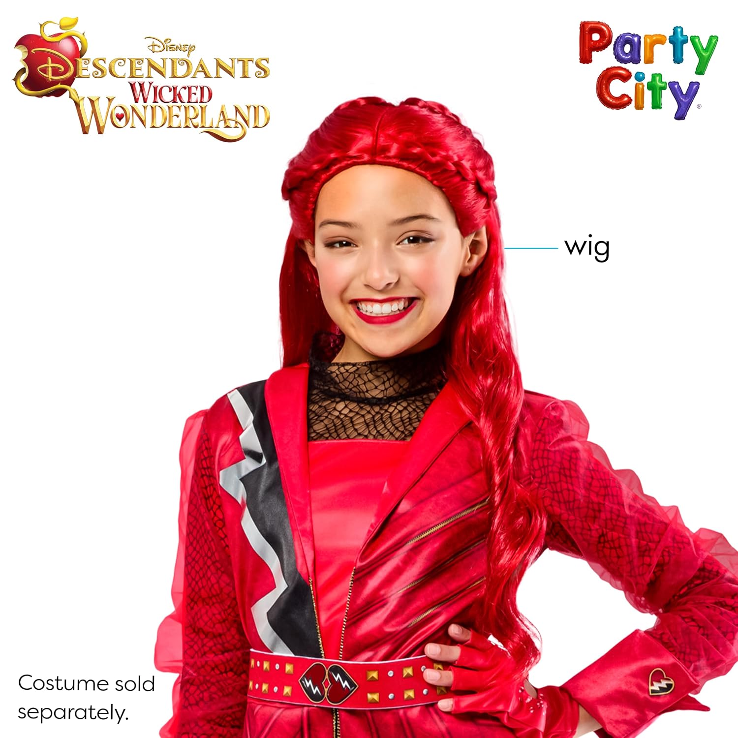 Detalle 2 de Party City AM0031 Disney Descendants Wicked Wonderland Red Wig, One Size