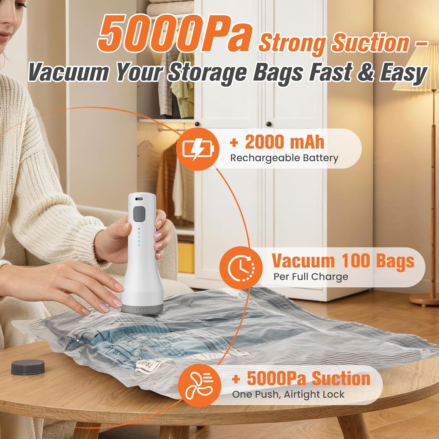 Thumbnail 1 de 18 Pack Vacuum Storage Bags with Rechargeable Cordless Pump: Space-Saving Travel Mayhem, 3 Sizes