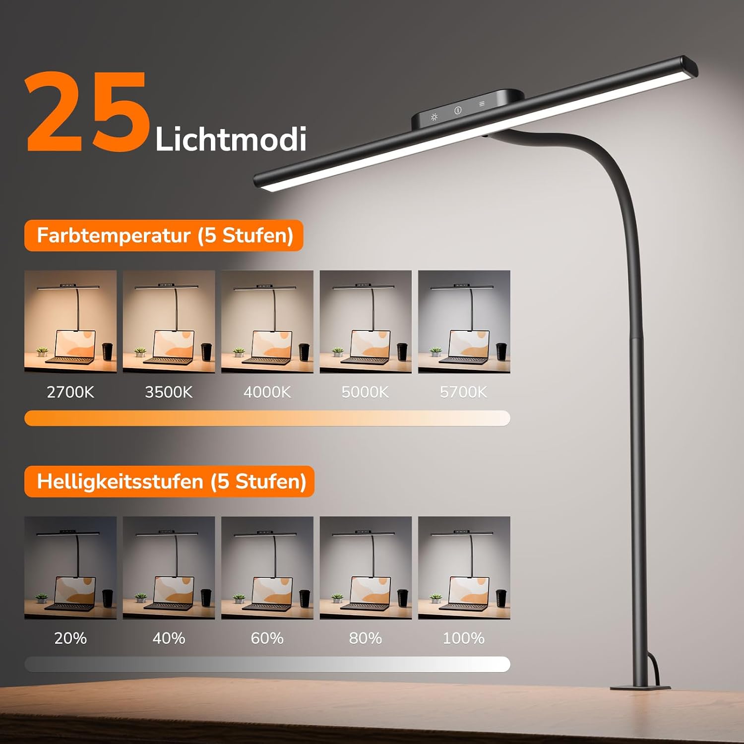 Detalle 2 de Lepro Schreibtischlampe mit Klemme – flexibler, augenschonender Komfort für Arbeit und Studium