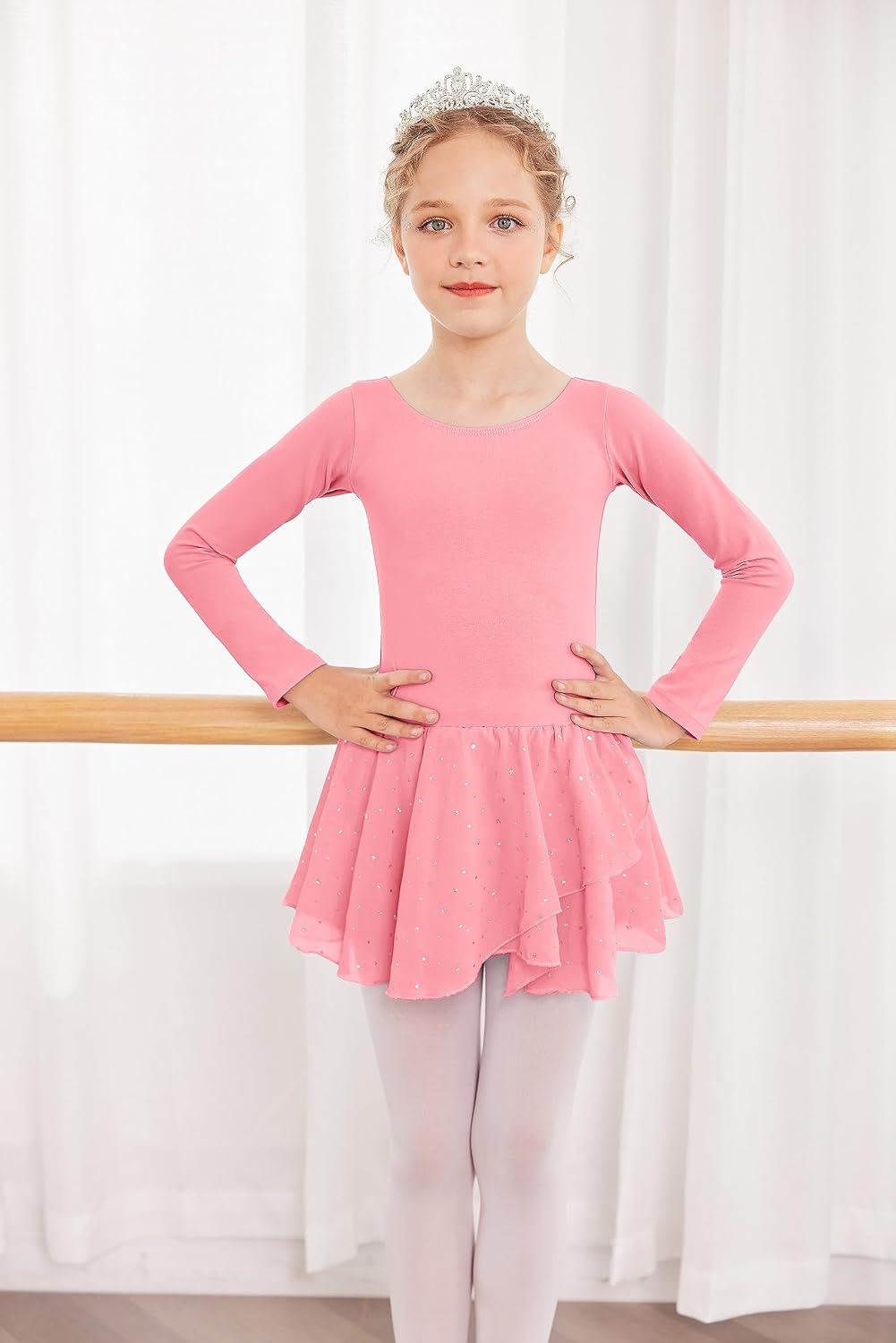Detalle de Trudge vestito da balletto in cotone con maniche a volant e gonna tutu in chiffon