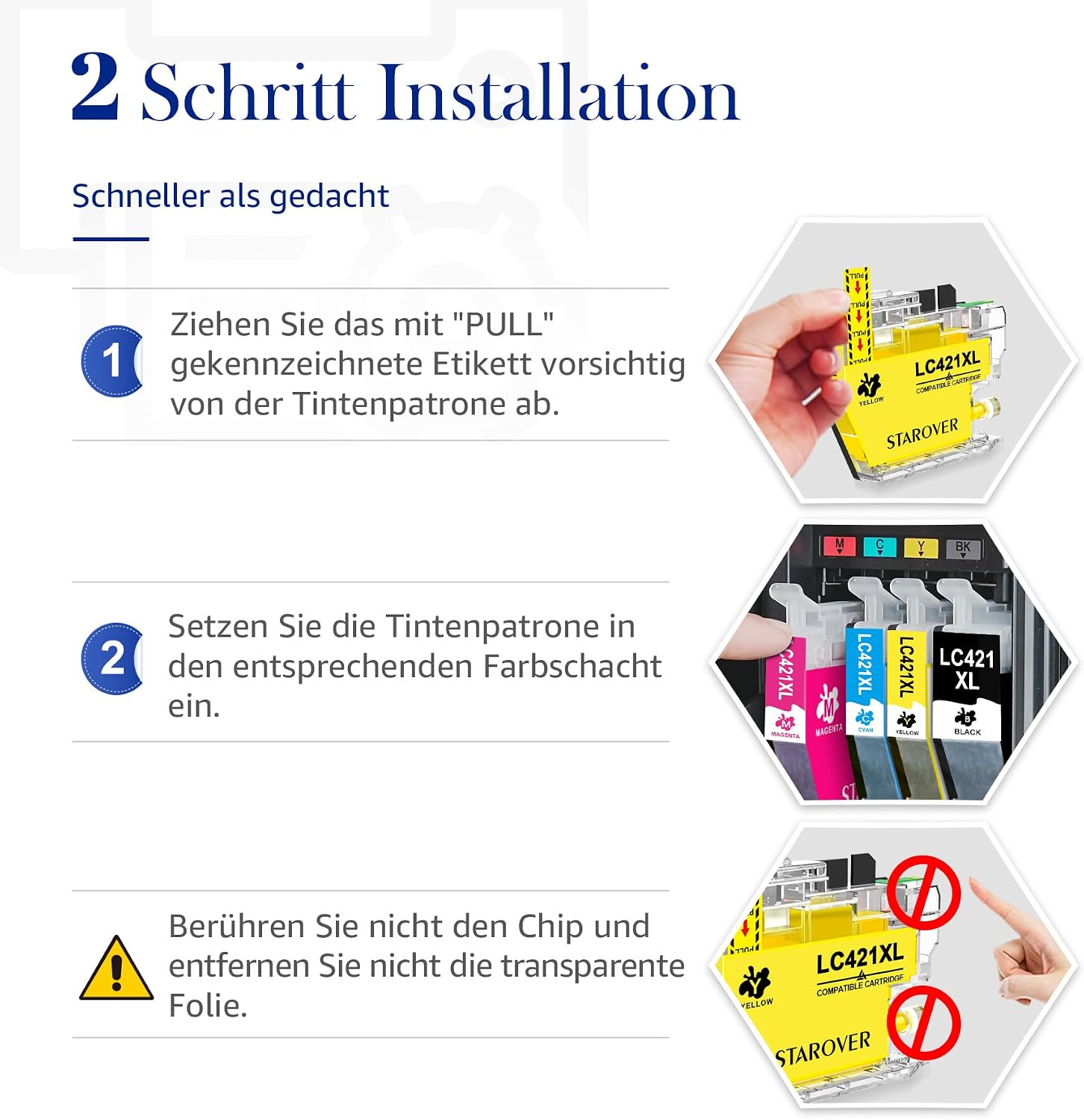 Detalle de STAROVER LC421XL LC-421XL Tintenpatronen – kompatibel mit Brother DCP/J/M Serie (Multipack)