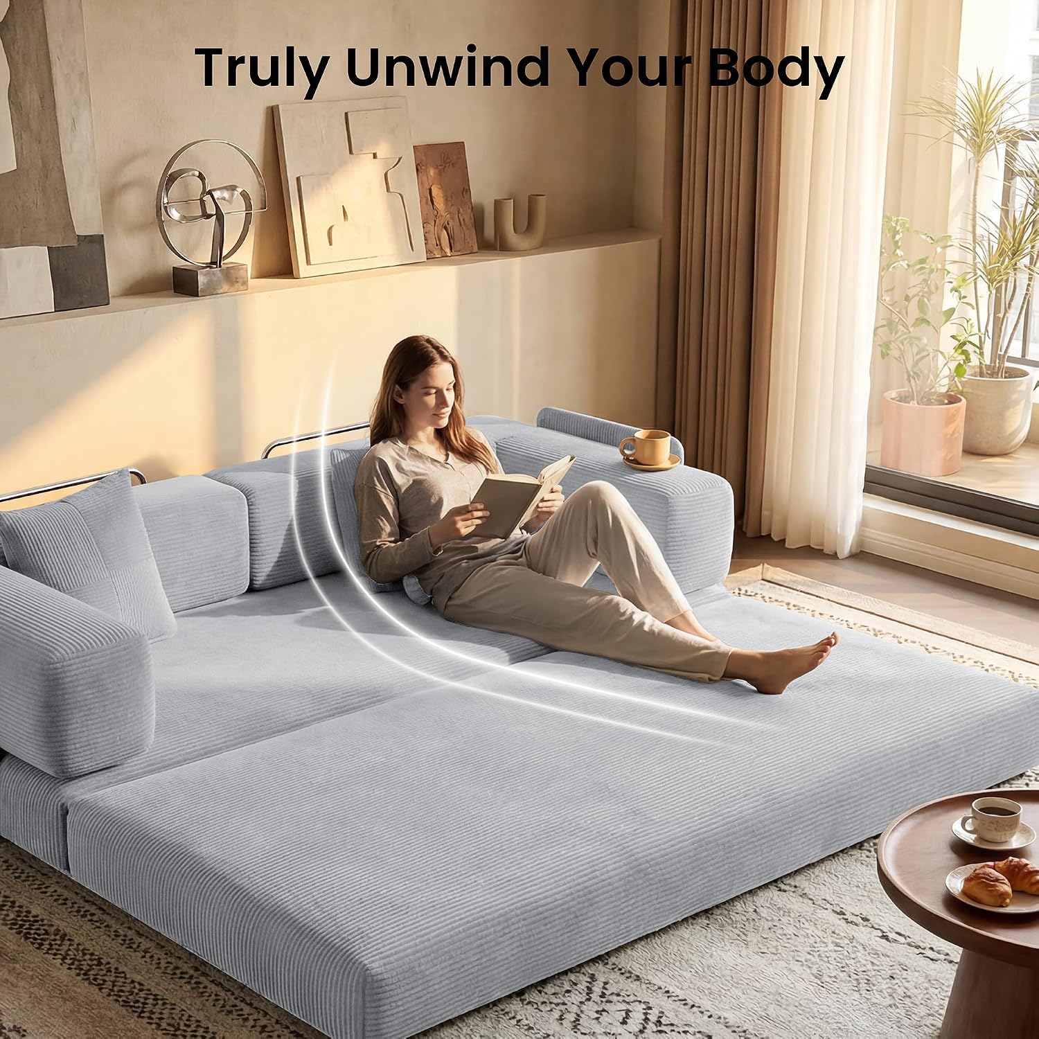 Thumbnail 4 de CUBENTE MX-CB Convertible Futon Sofa Bed, 78.8-Inch Gray Corduroy, 4-in-1