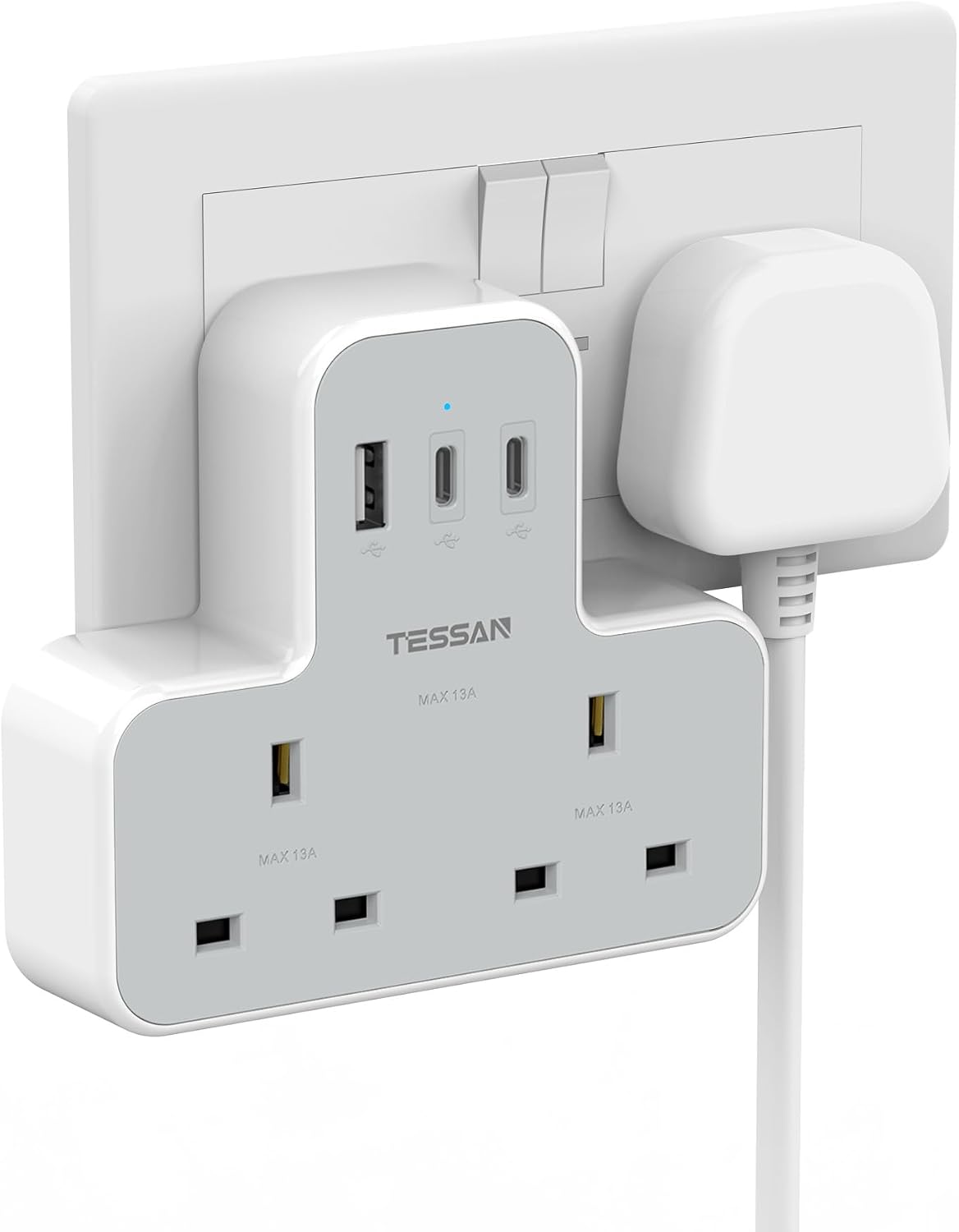 Detalle de TESSAN Double Plug Extension Socket with USB-C 1A 🔌