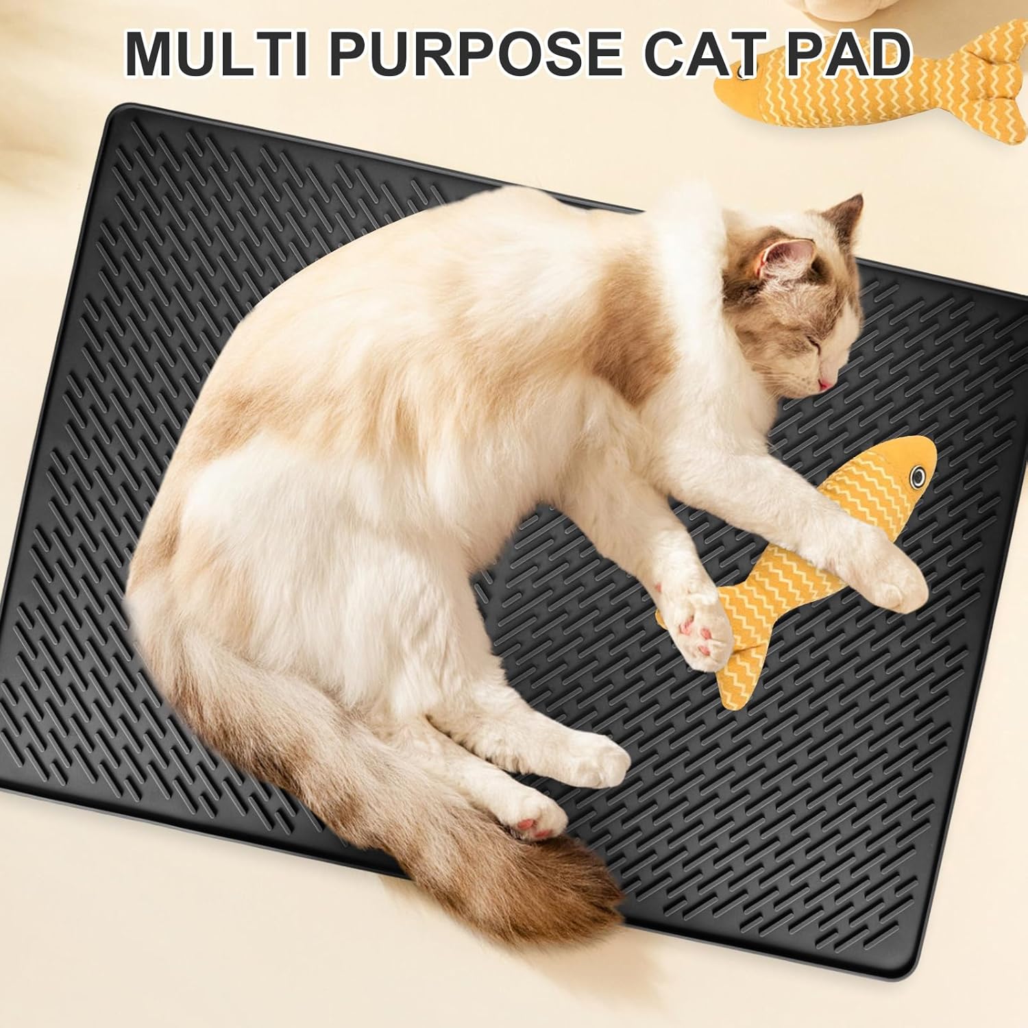 Thumbnail 3 de Silicone Cat Litter Mat, 70x50cm – Non-Slip, Waterproof Litter Trapping Mat in Black