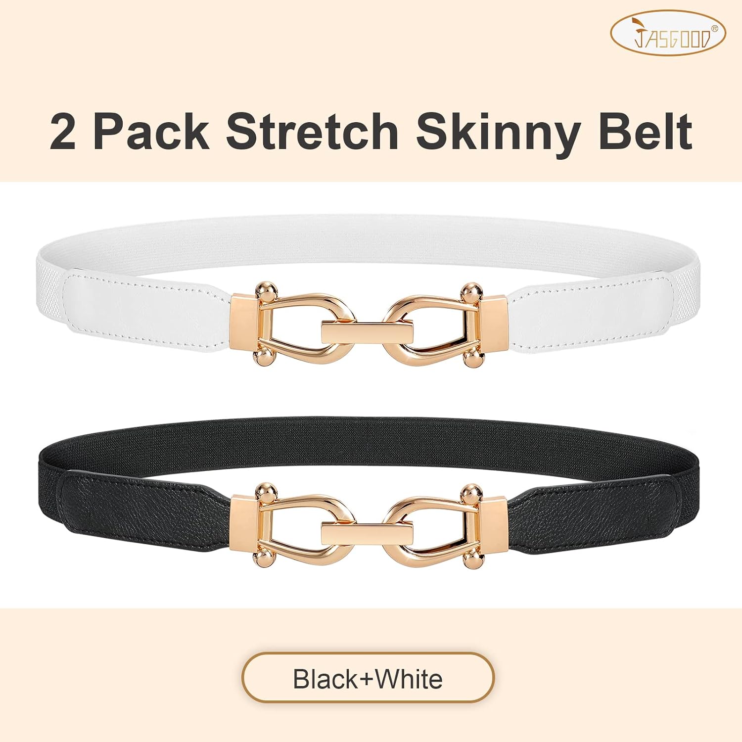 Thumbnail 6 de JASGOOD Women Stretchy Waist Belt with Gold Buckle — Skinny Elastic Belt for Versatile Styling