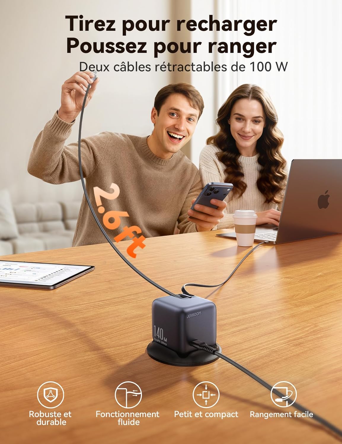 Thumbnail 3 de Station de recharge JOYROOM PODIX 5‑in‑1 140W GaN avec écran 1,54" et double câble rétractable 100W