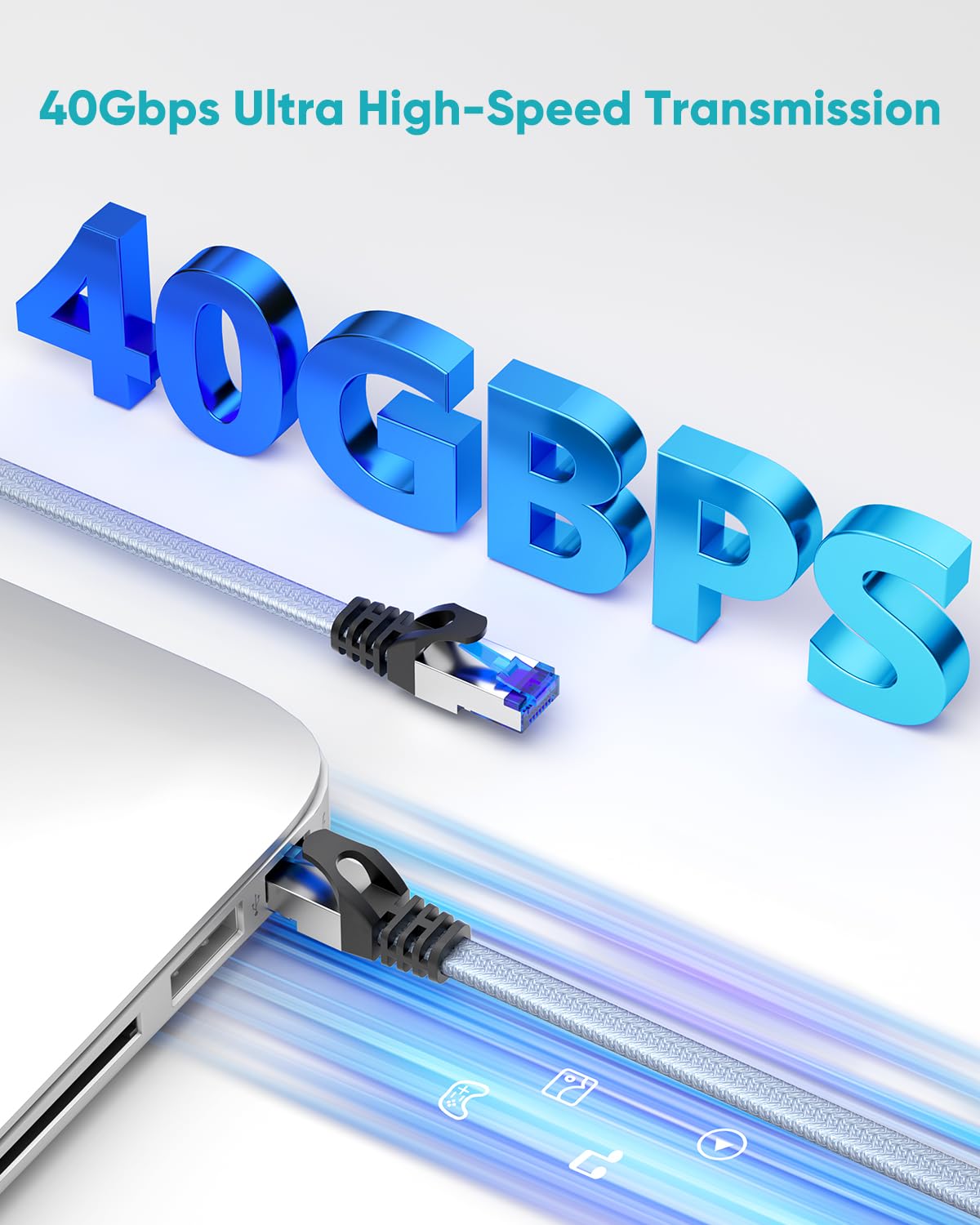 Thumbnail 1 de BUSOHE Cat 8 Ethernet Cable 0.5m (5 Pack) – High-speed braided flat RJ45 STP