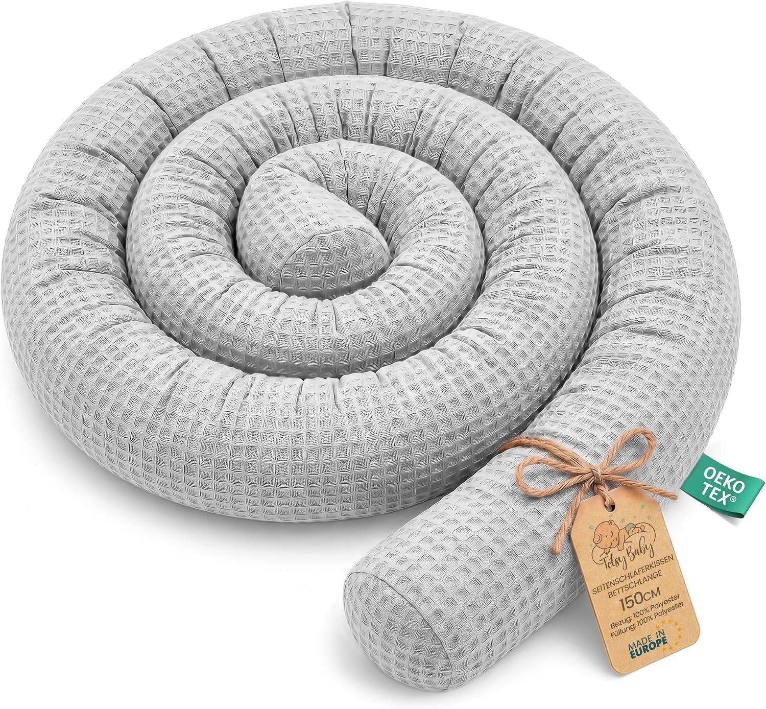 Thumbnail 6 de Totsy Baby XXL Bettschlange – Bettkissen, Stillkissen & Kantenschutz in Hellgrau mit Eulen, 150 cm