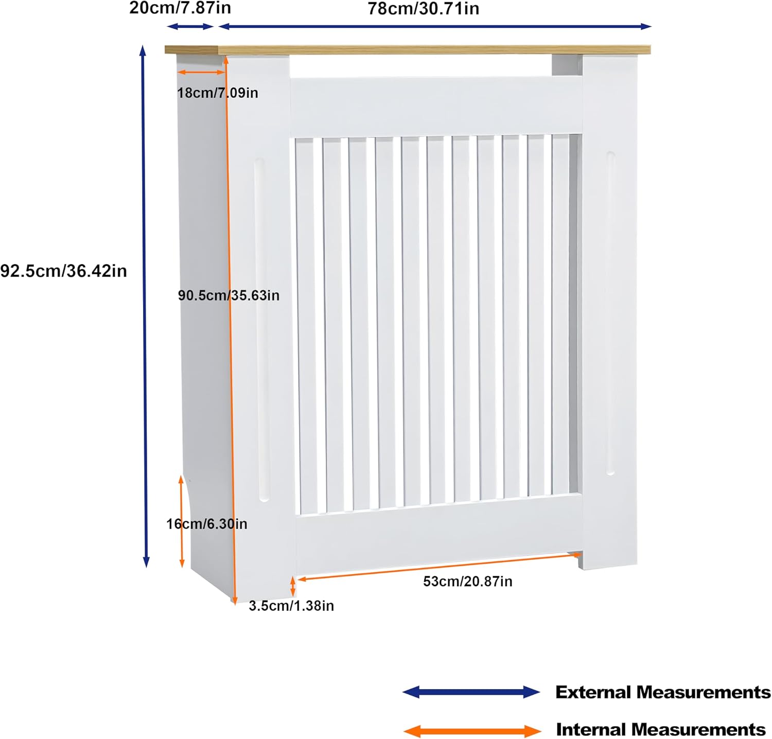 Thumbnail 1 de Tall Radiator Cover 92cm High with Wood Texture Nature Finish – MDF Slatted, Shelf Top, Self-Assembly