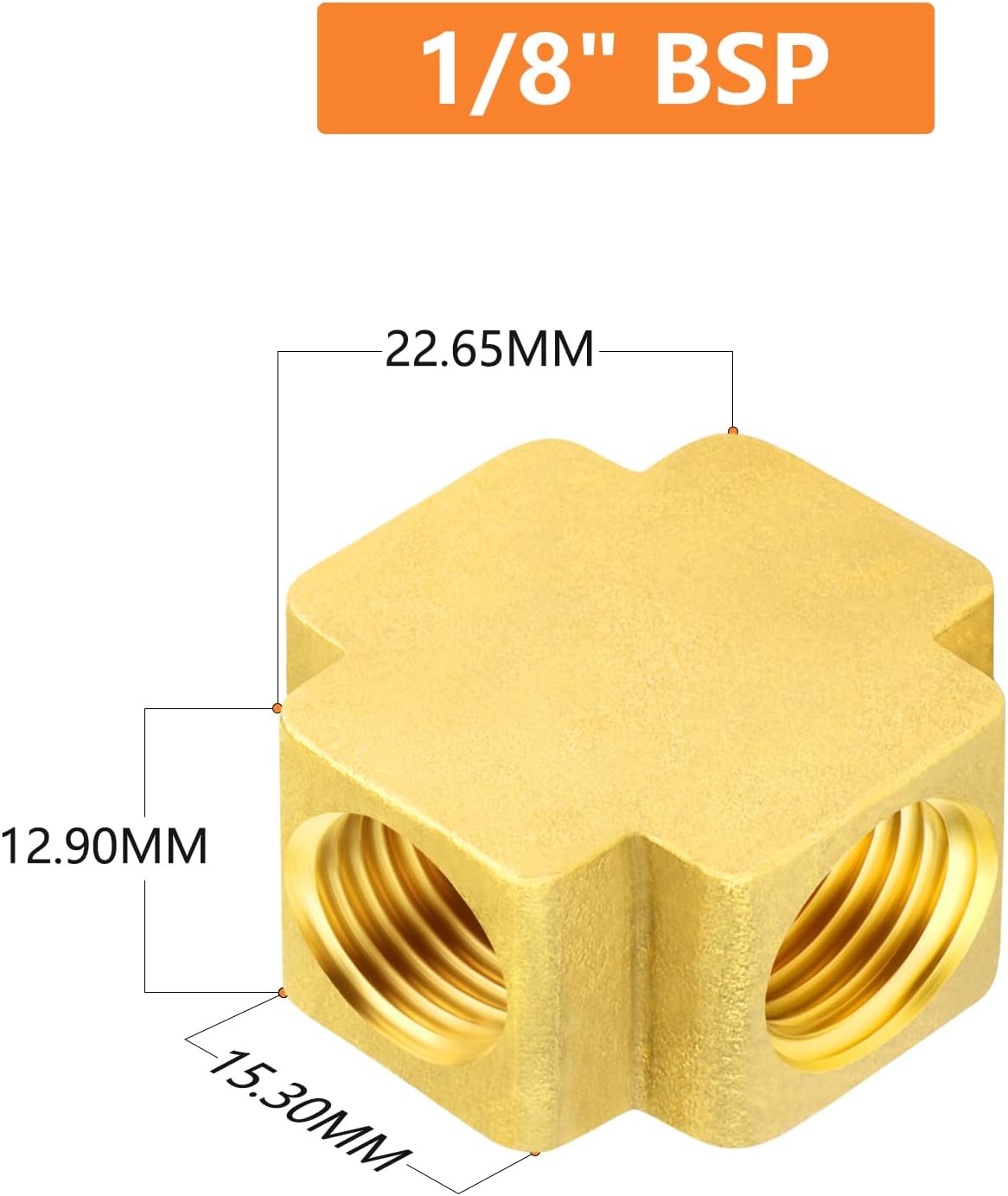 Detalle 2 de GASHER Messing 4-Wege Rohrverschraubung (Barstock) – 5er-Set, BSP Female, 1/8