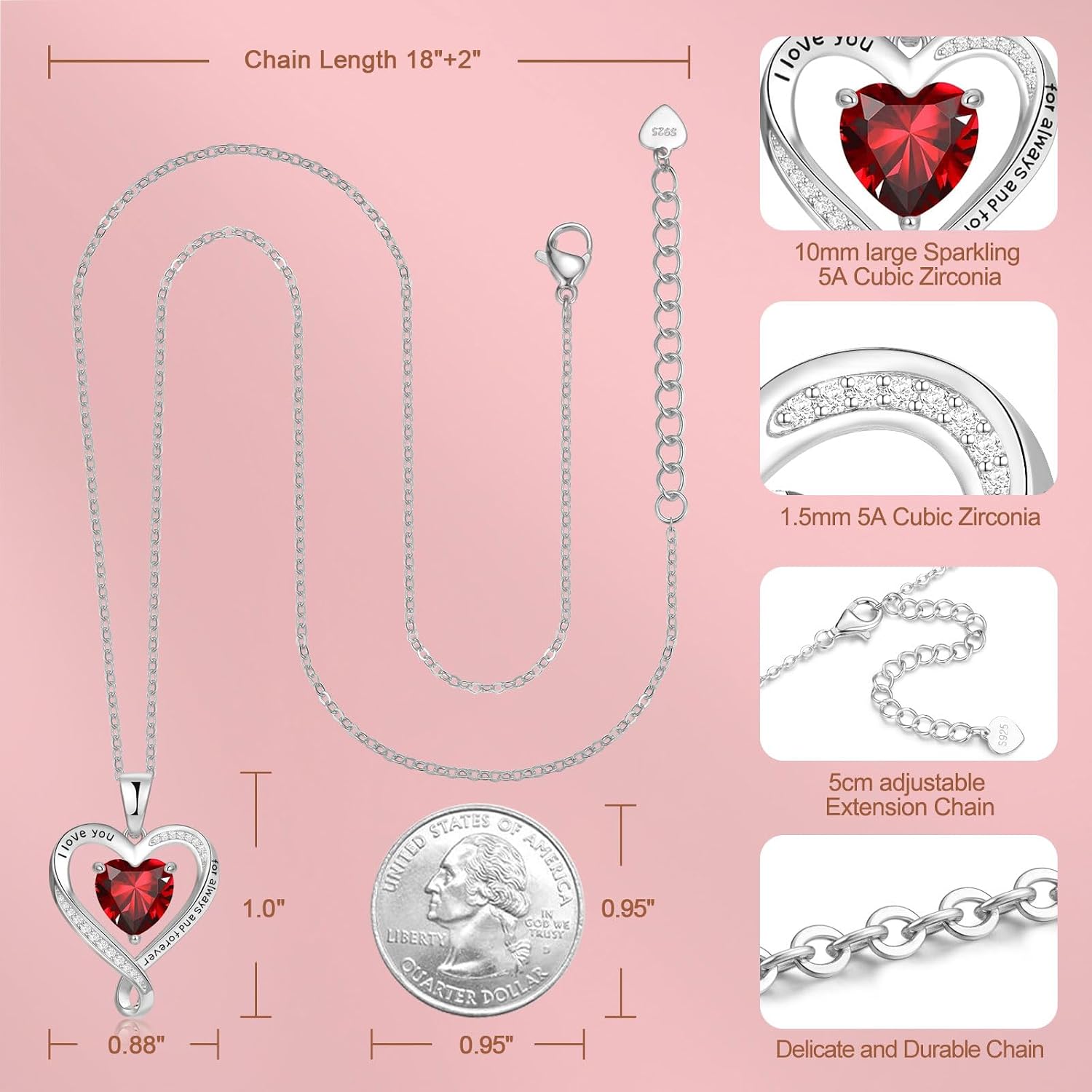 Detalle 1 de Zifeel Birthstone Necklace in 925 Sterling Silver